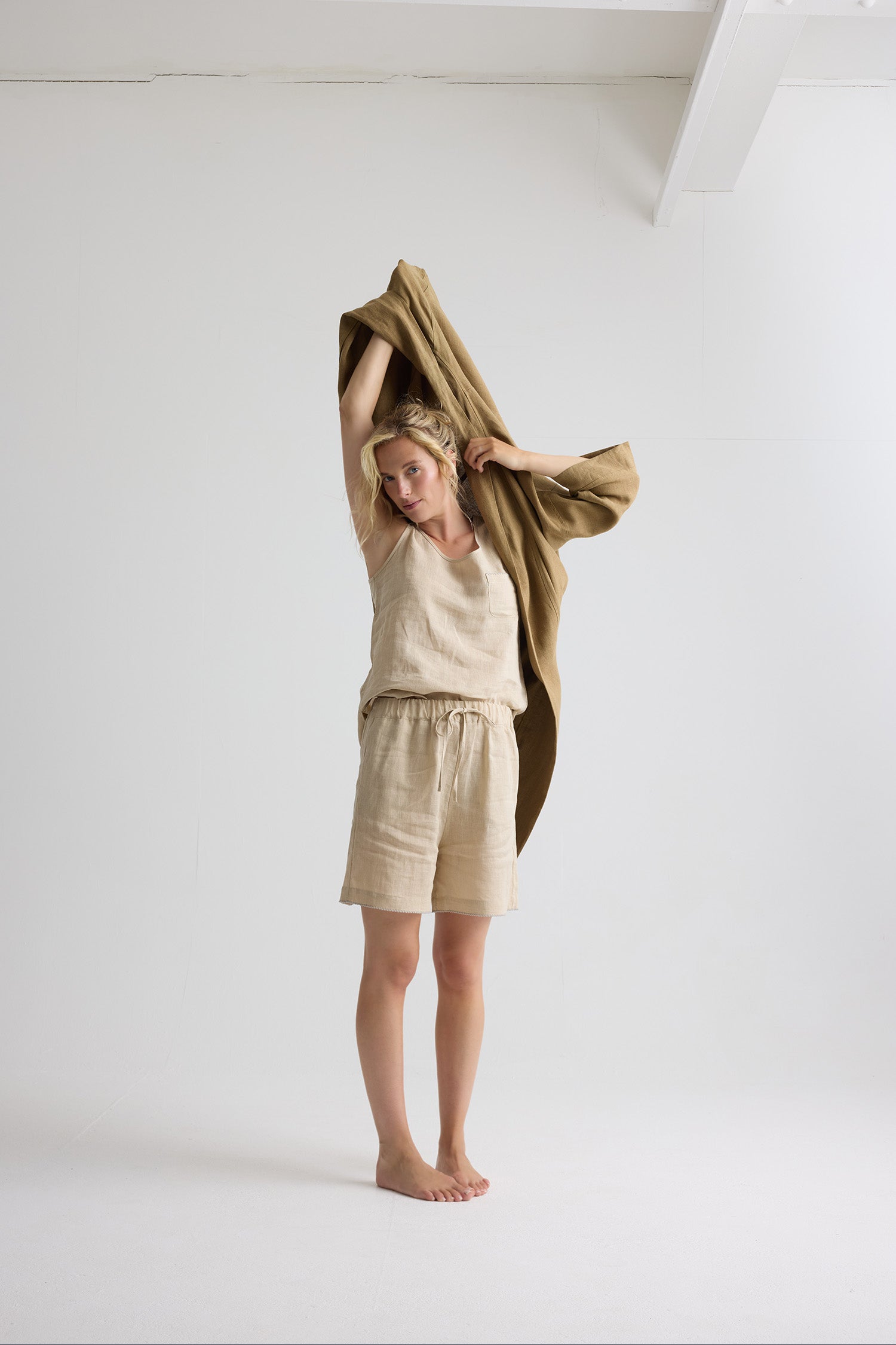 Relaxed Linen Shorts In Summer Sand