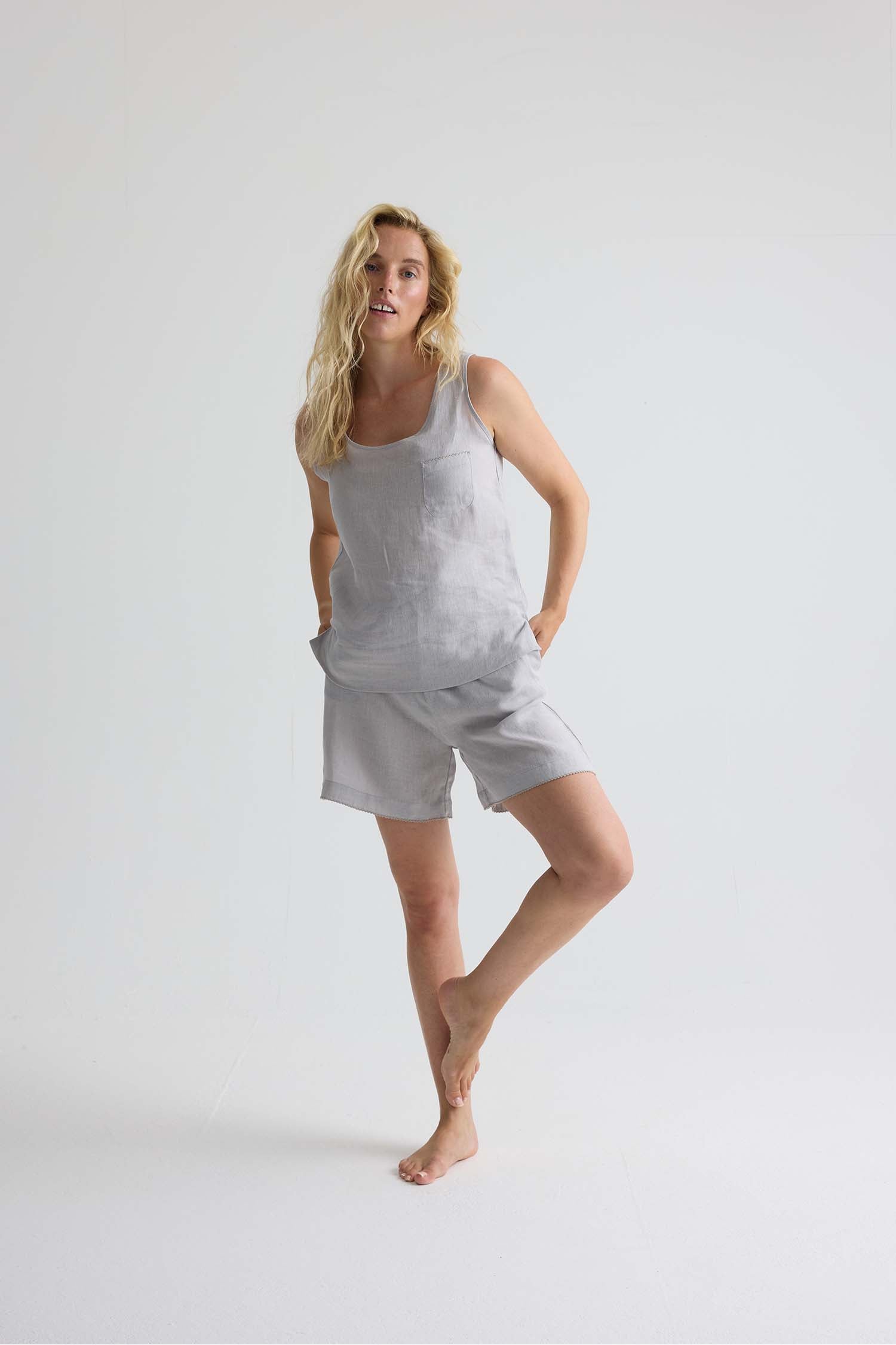 Relaxed Linen Vest In Harbor Mist