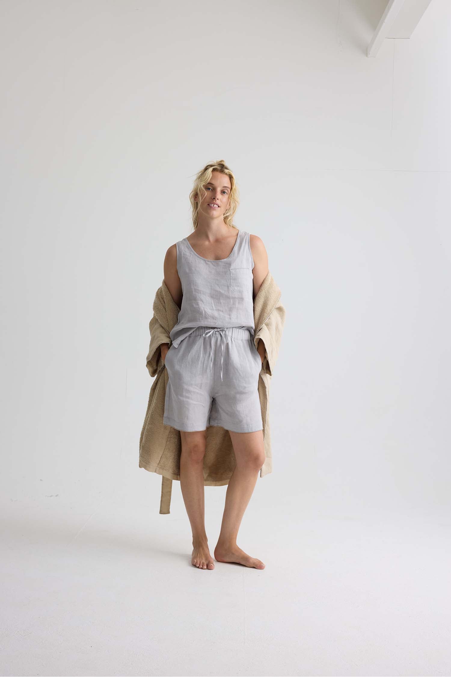 Relaxed Linen Vest In Harbor Mist