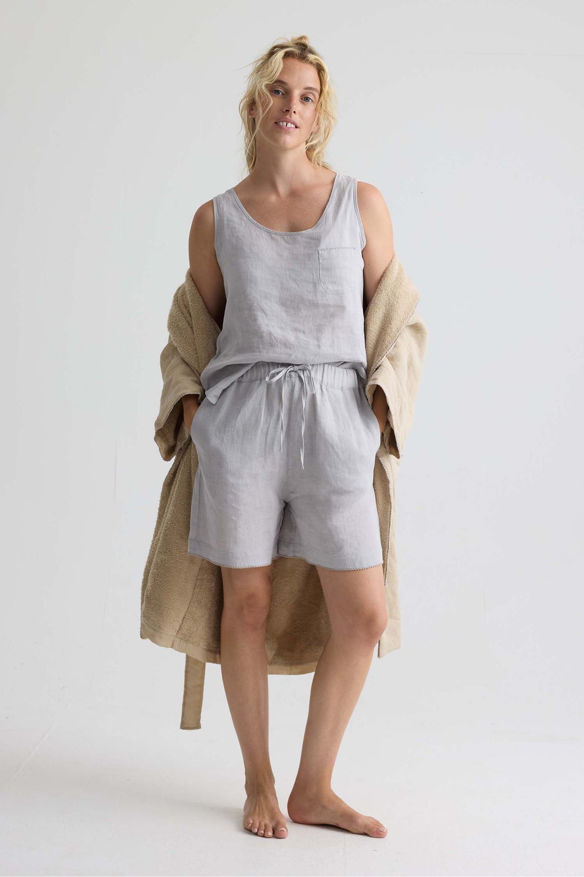 Relaxed Linen Vest In Harbor Mist