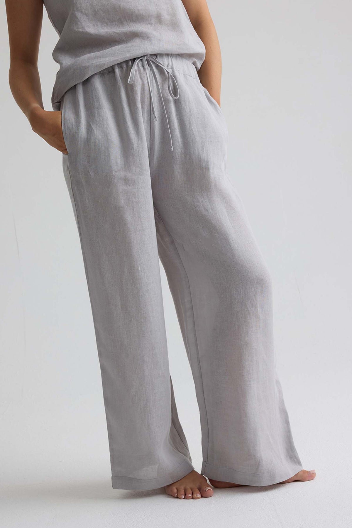Relaxed Linen Wide Leg Trousers In Harbor Mist