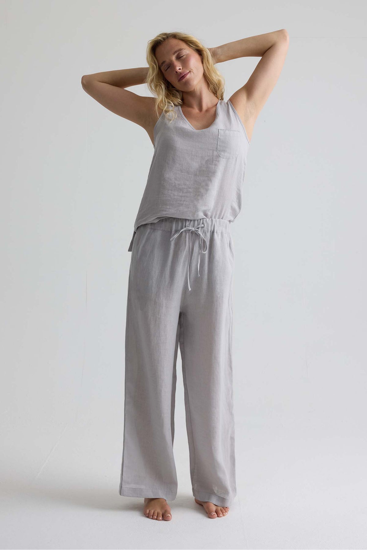 Relaxed Linen Wide Leg Trousers In Harbor Mist