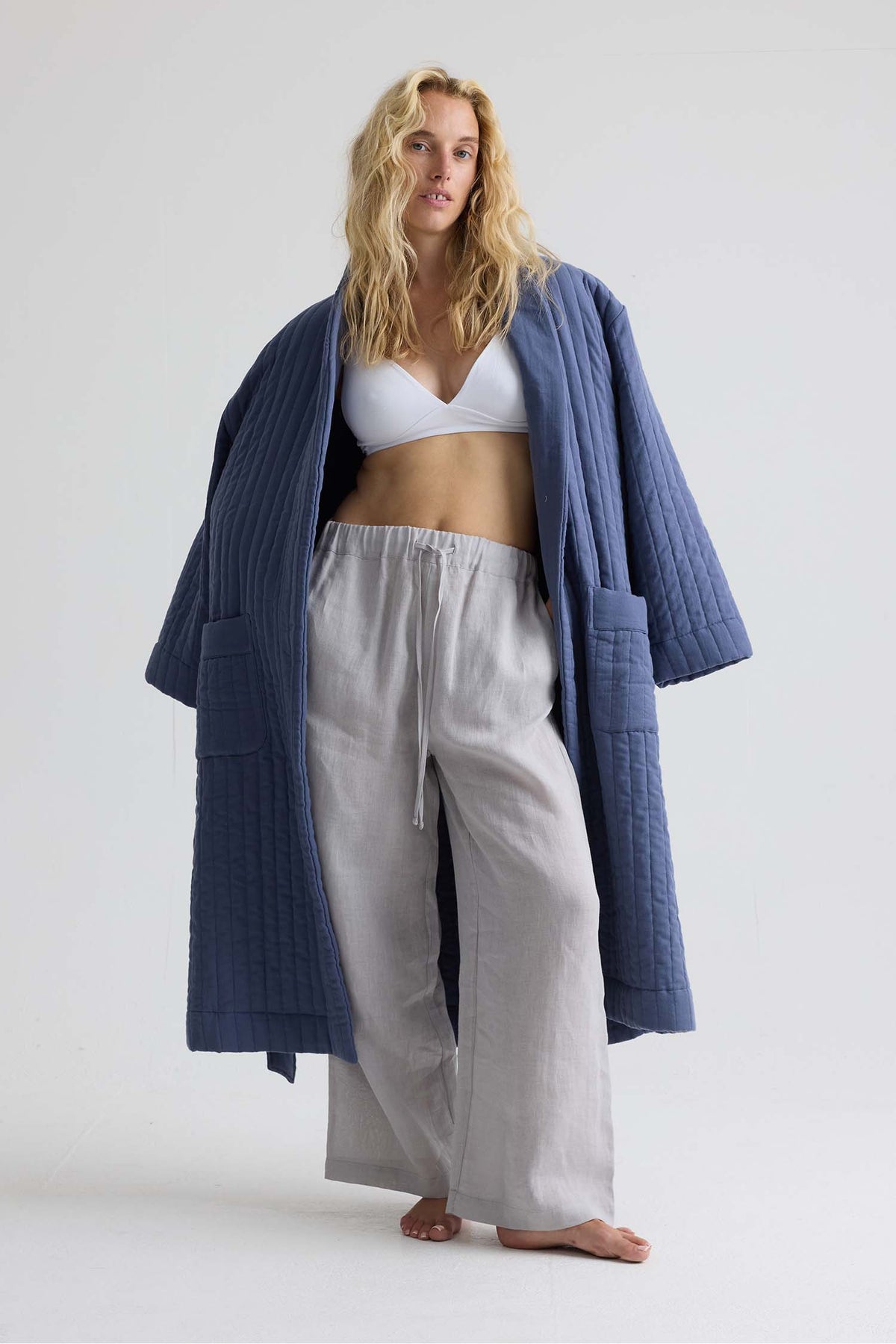 Relaxed Linen Wide Leg Trousers In Harbor Mist