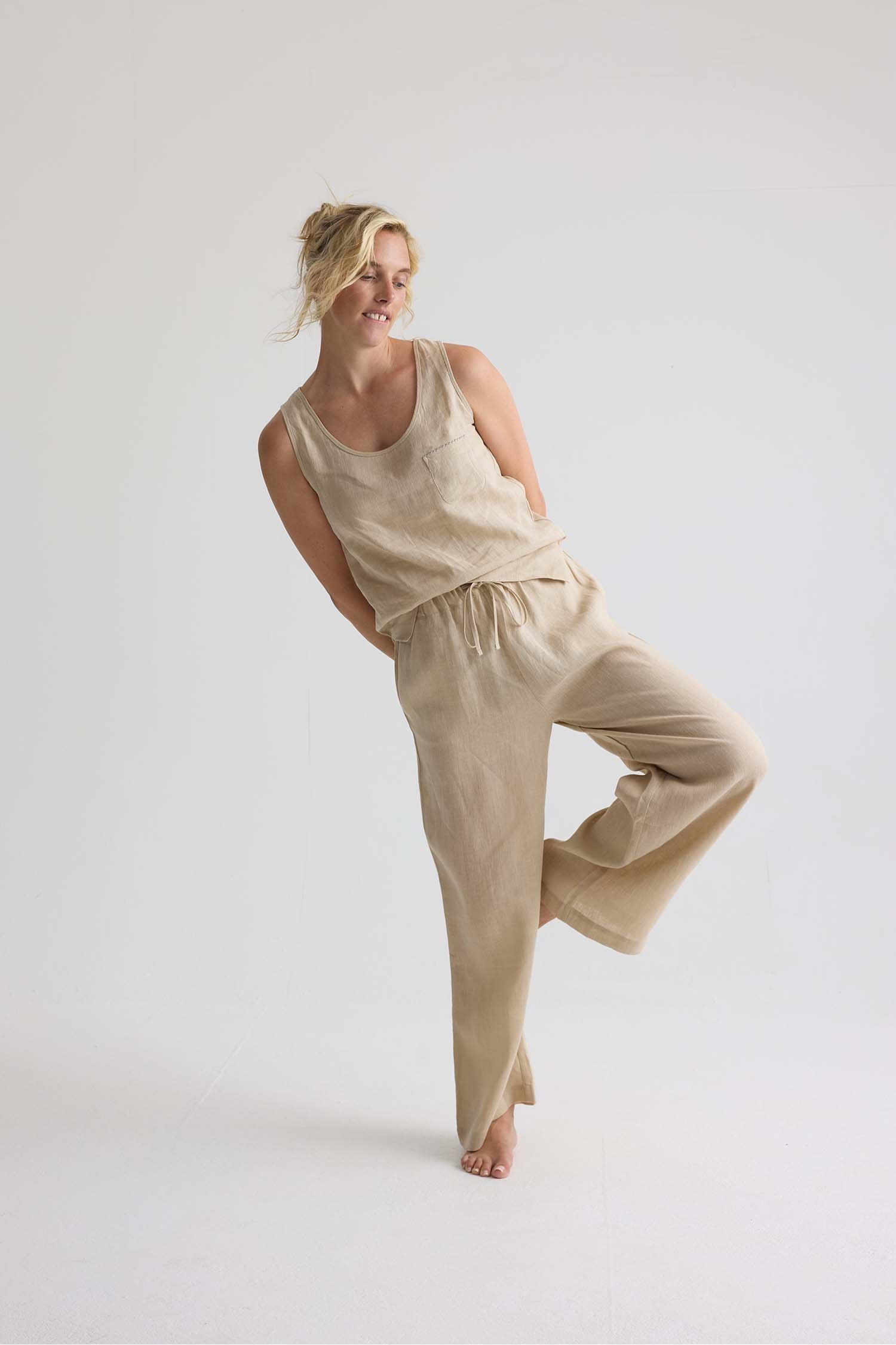 Relaxed Linen Wide Leg Trousers In Summer Sand