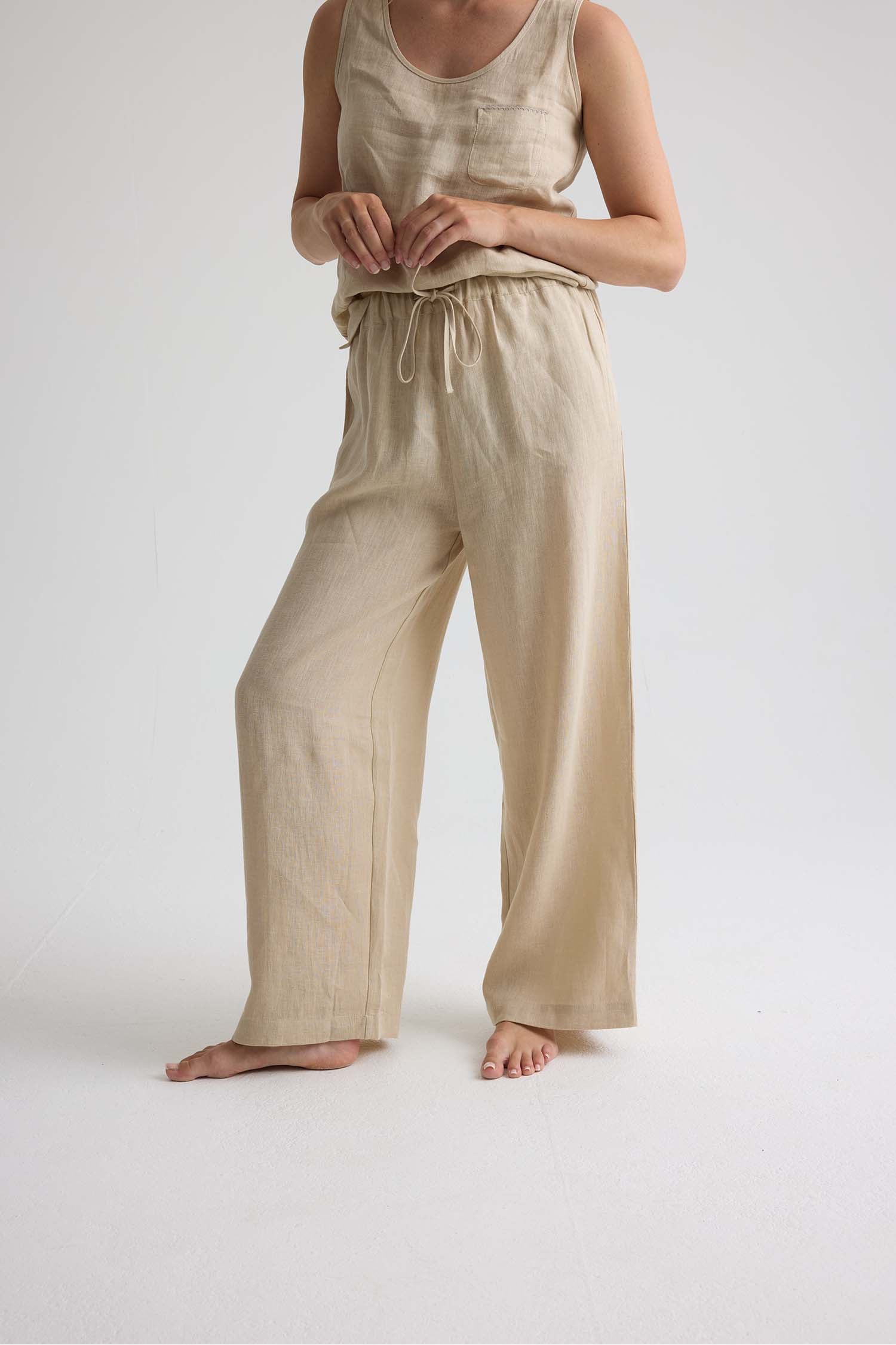 Relaxed Linen Wide Leg Trousers In Summer Sand