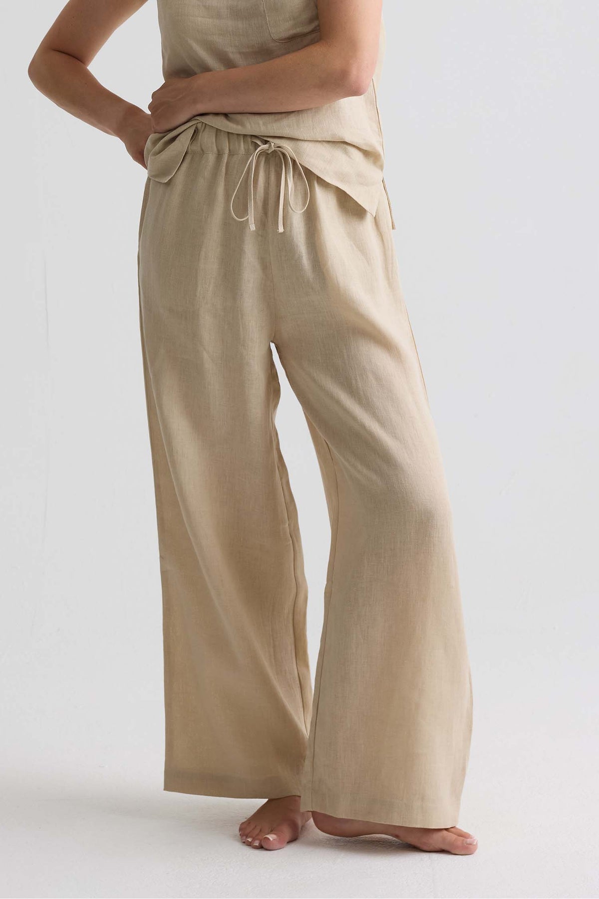 Relaxed Linen Wide Leg Trousers In Summer Sand