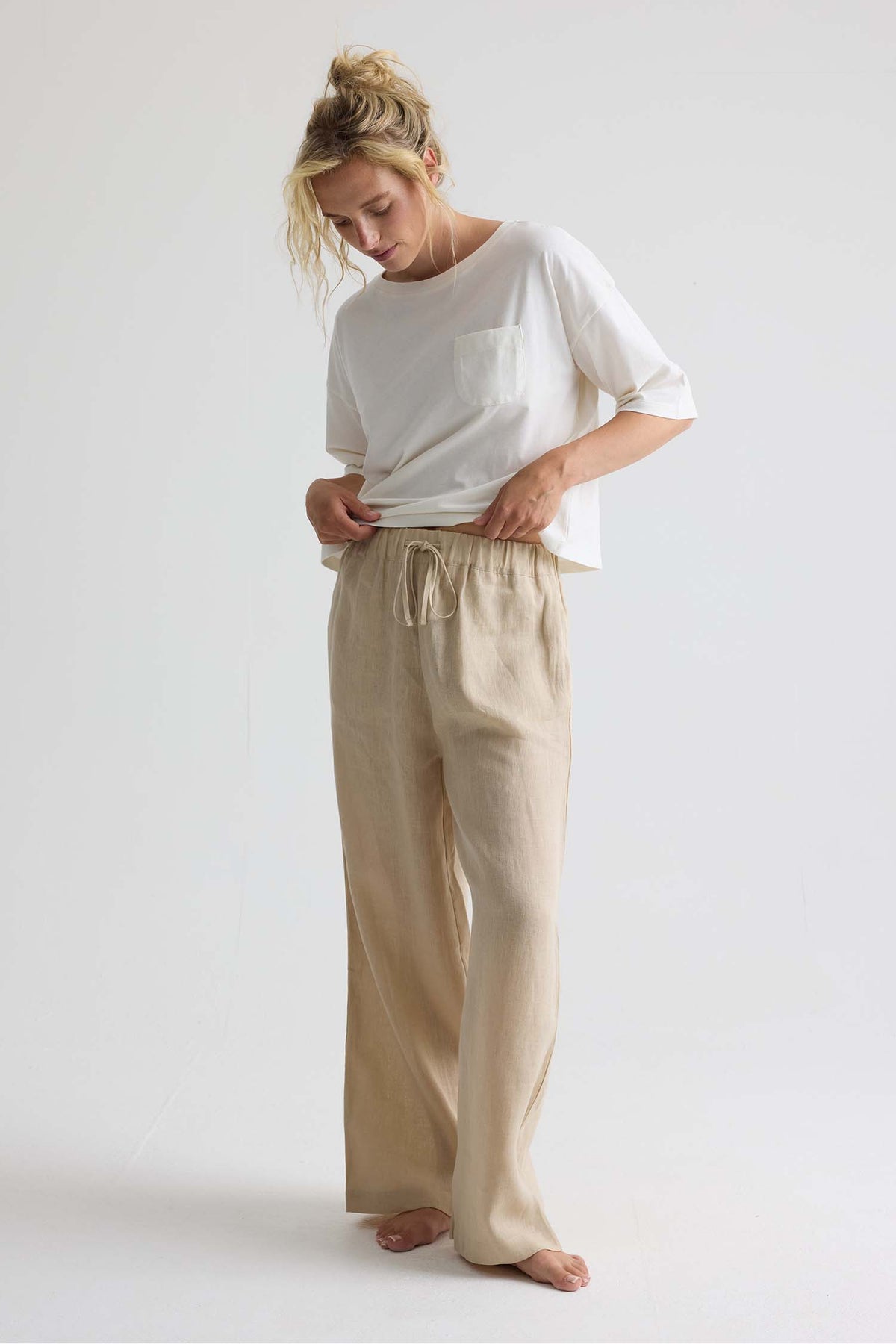 Relaxed Linen Wide Leg Trousers In Summer Sand