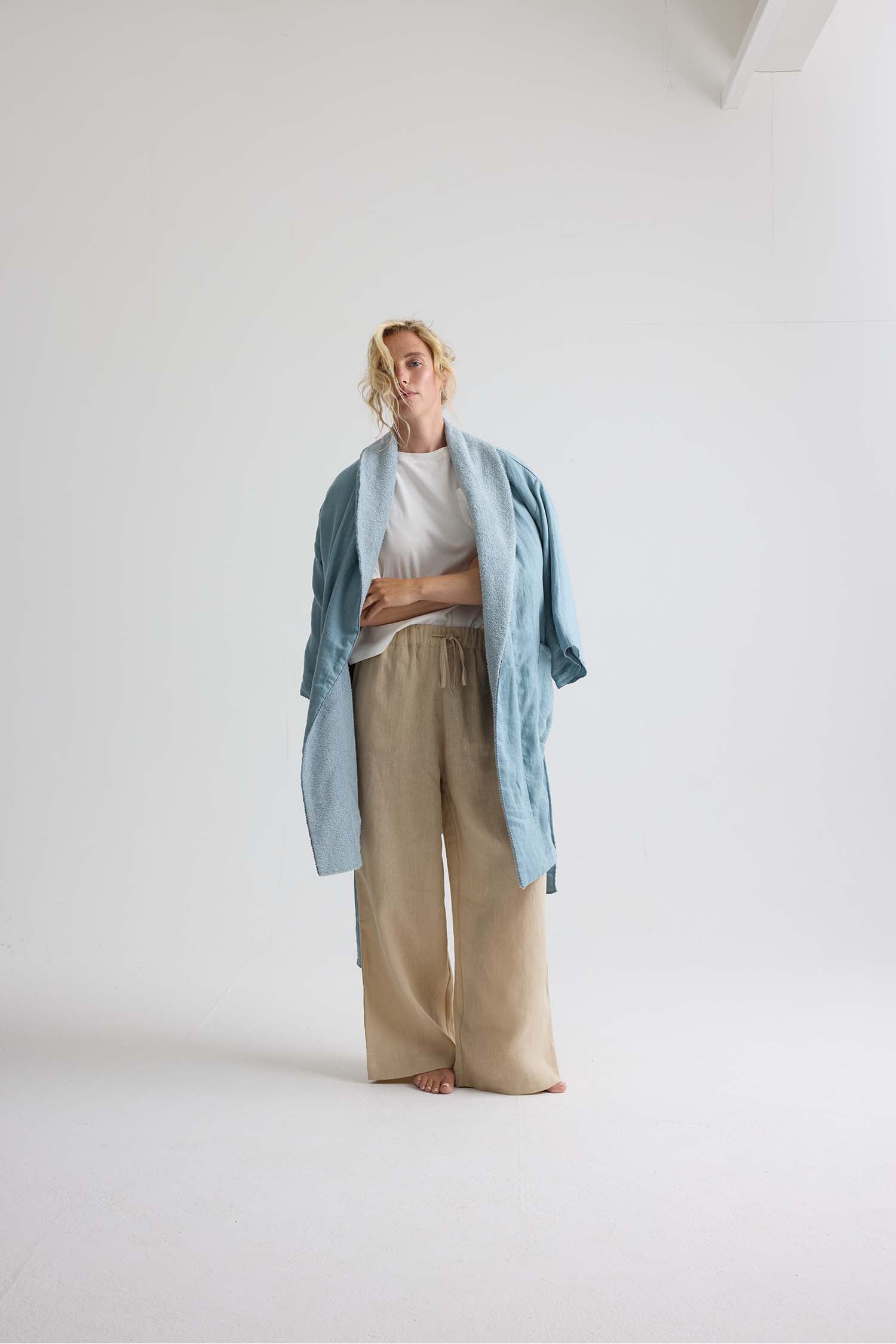 Relaxed Linen Wide Leg Trousers In Summer Sand