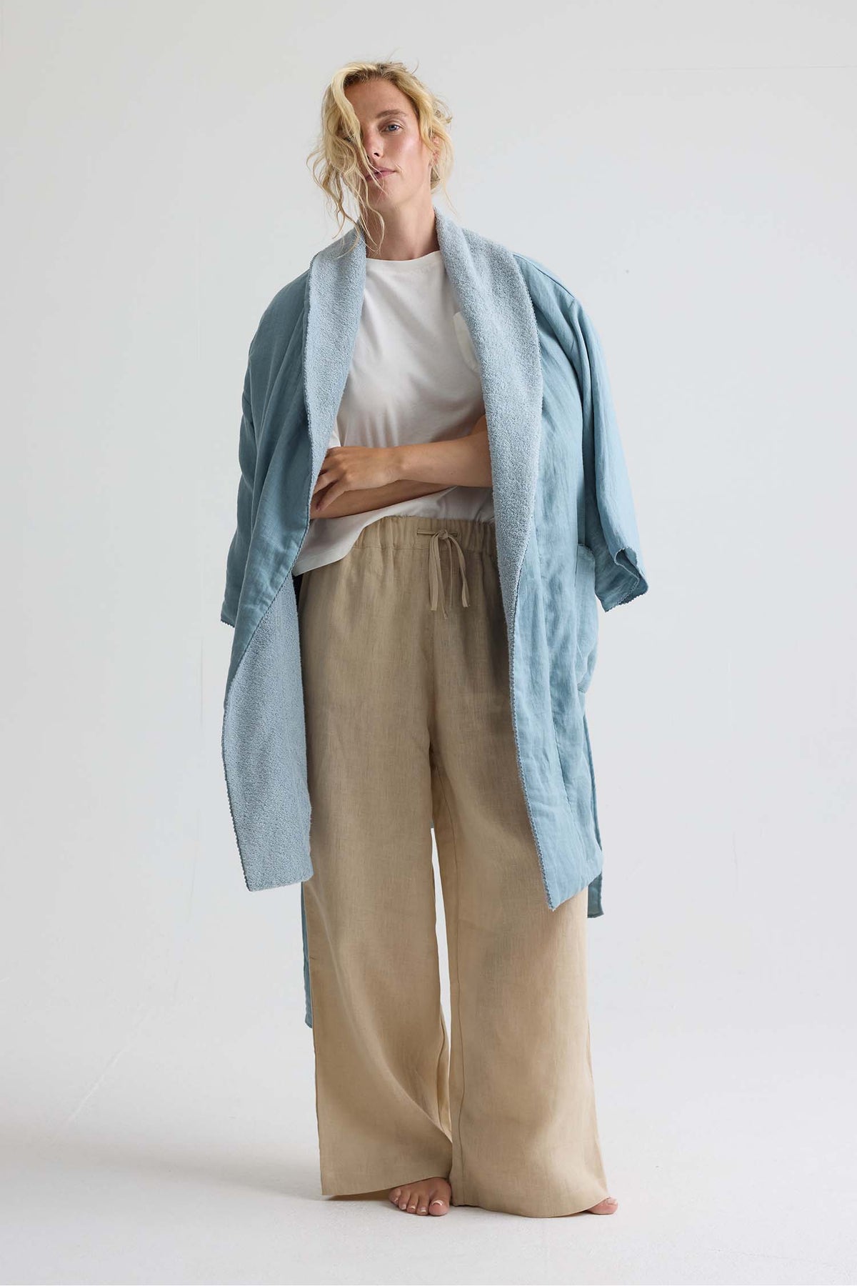 Relaxed Linen Wide Leg Trousers In Summer Sand