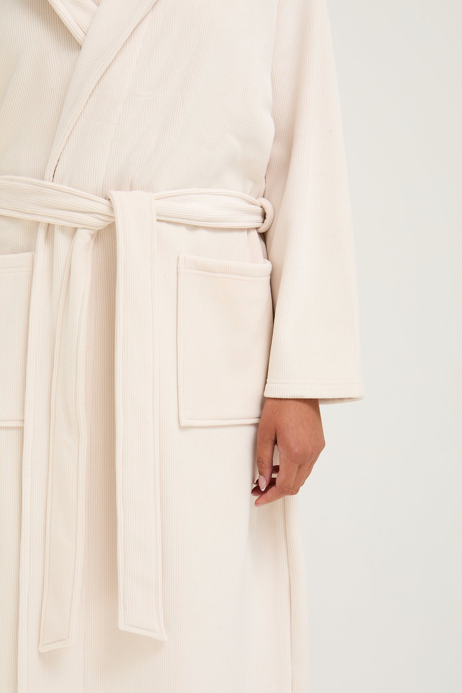 Ribbed Hooded Robe in Cream