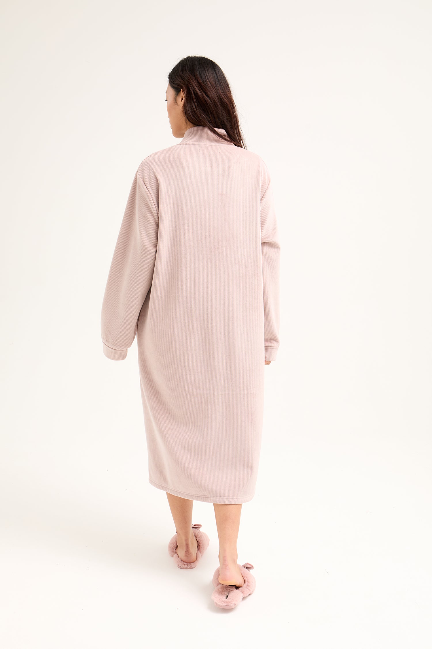 Ribbed Zip Front Housecoat in Mink - Robes