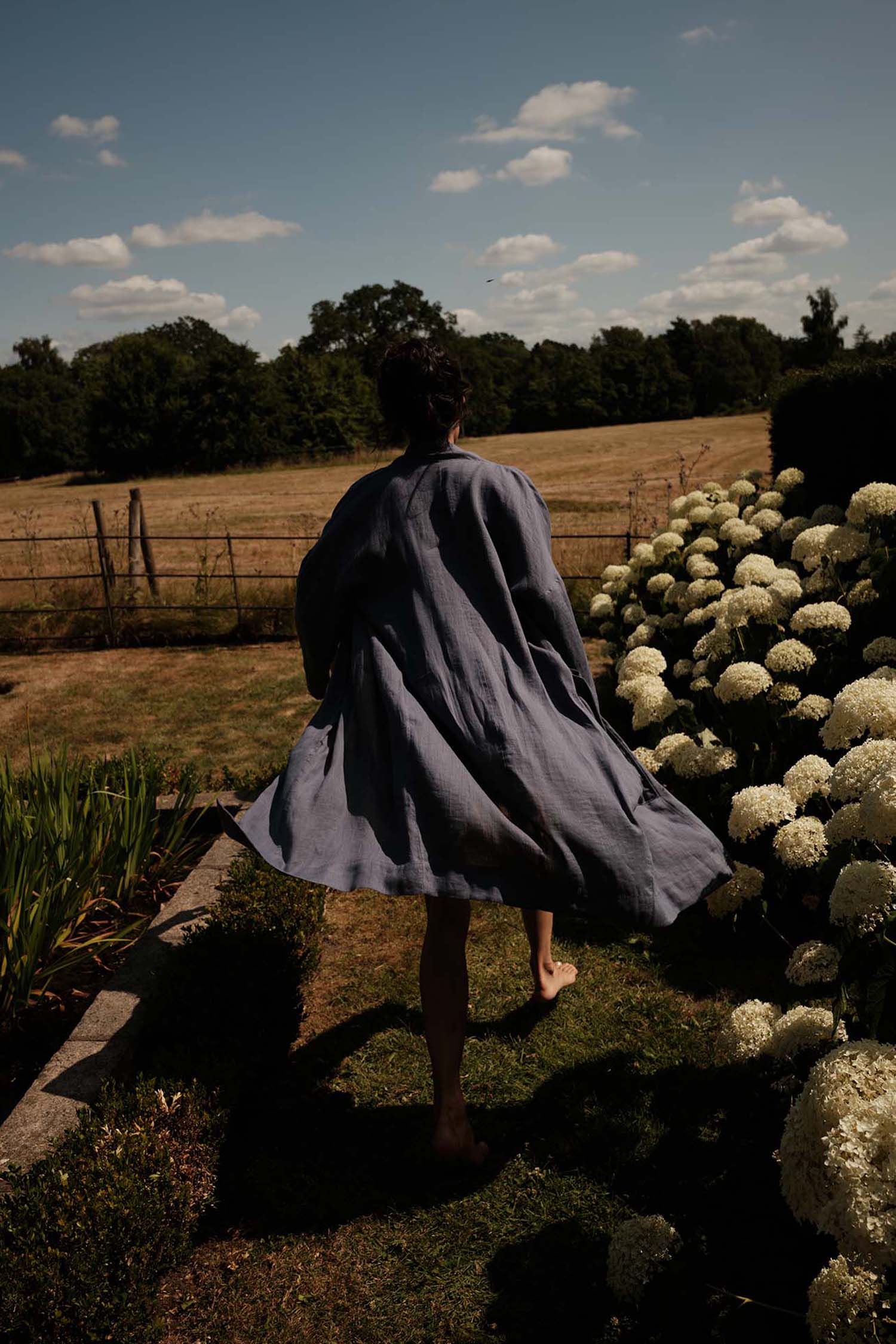 Long Relaxed Linen Robe in Folkestone Grey