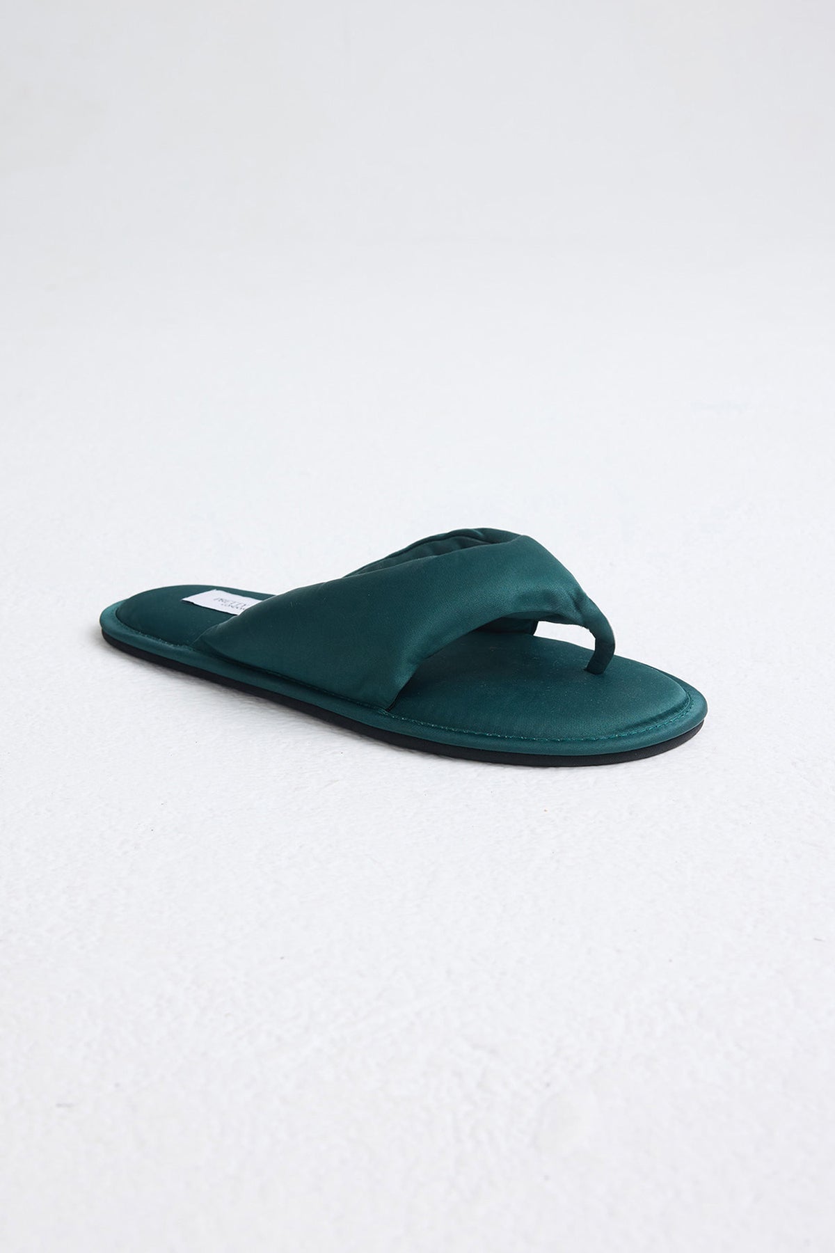 Satin Thong Sandal In Dark Sea Green