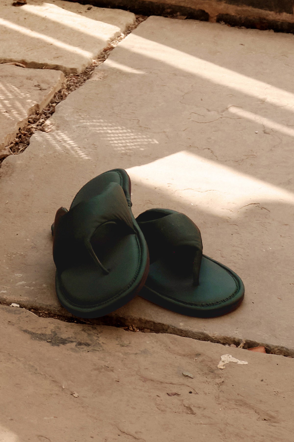 Satin Thong Sandal In Dark Sea Green