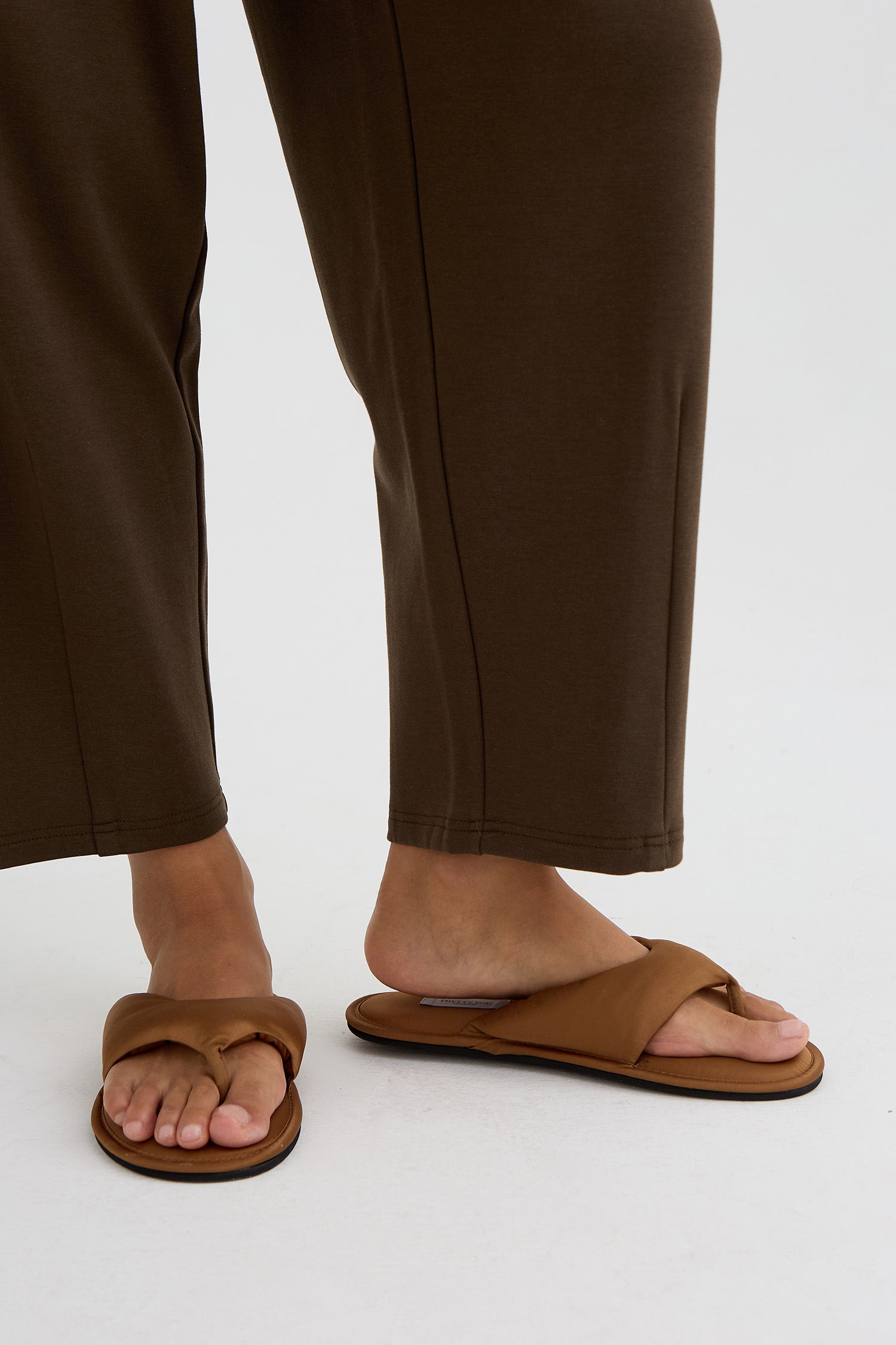 Satin Thong Sandal In Toffee