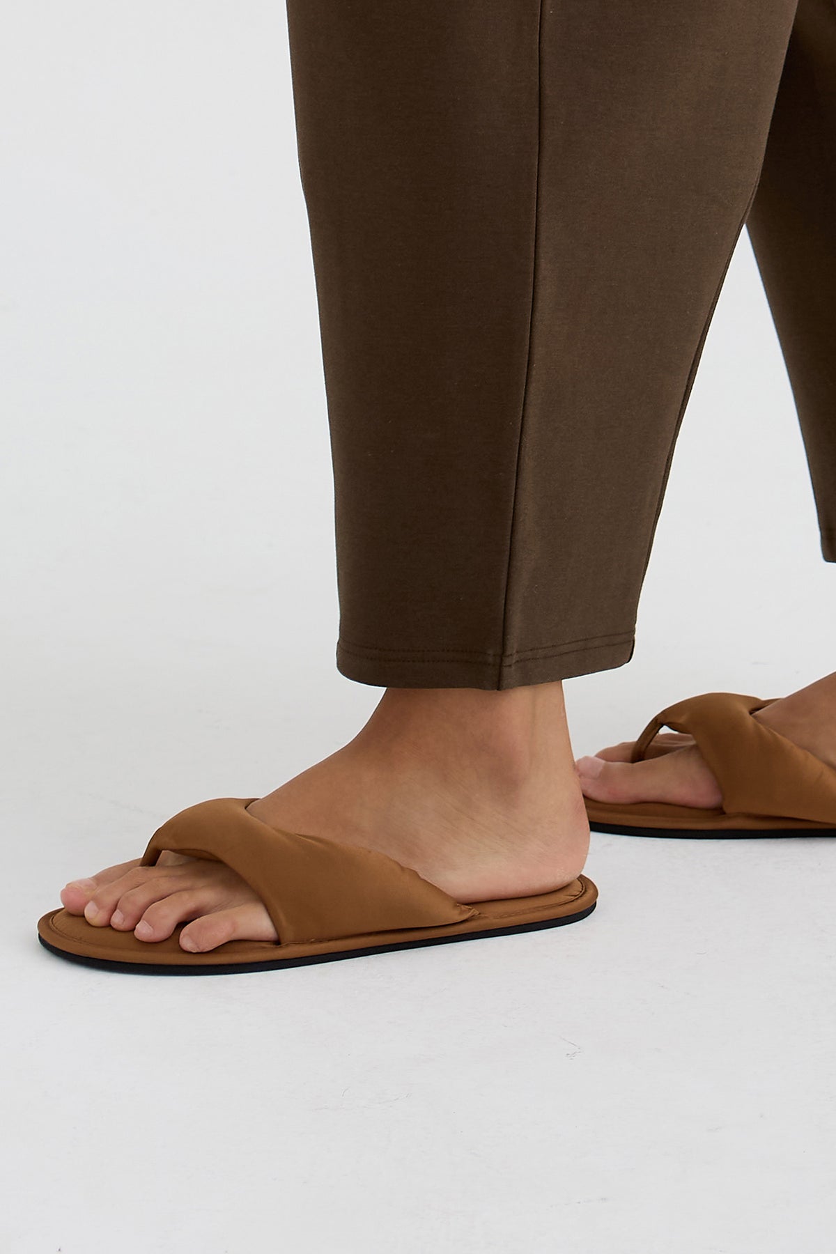 Satin Thong Sandal In Toffee