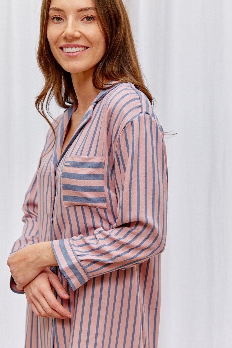 Boyfriend Stripe Nightshirt in Pink/GreyNightwear