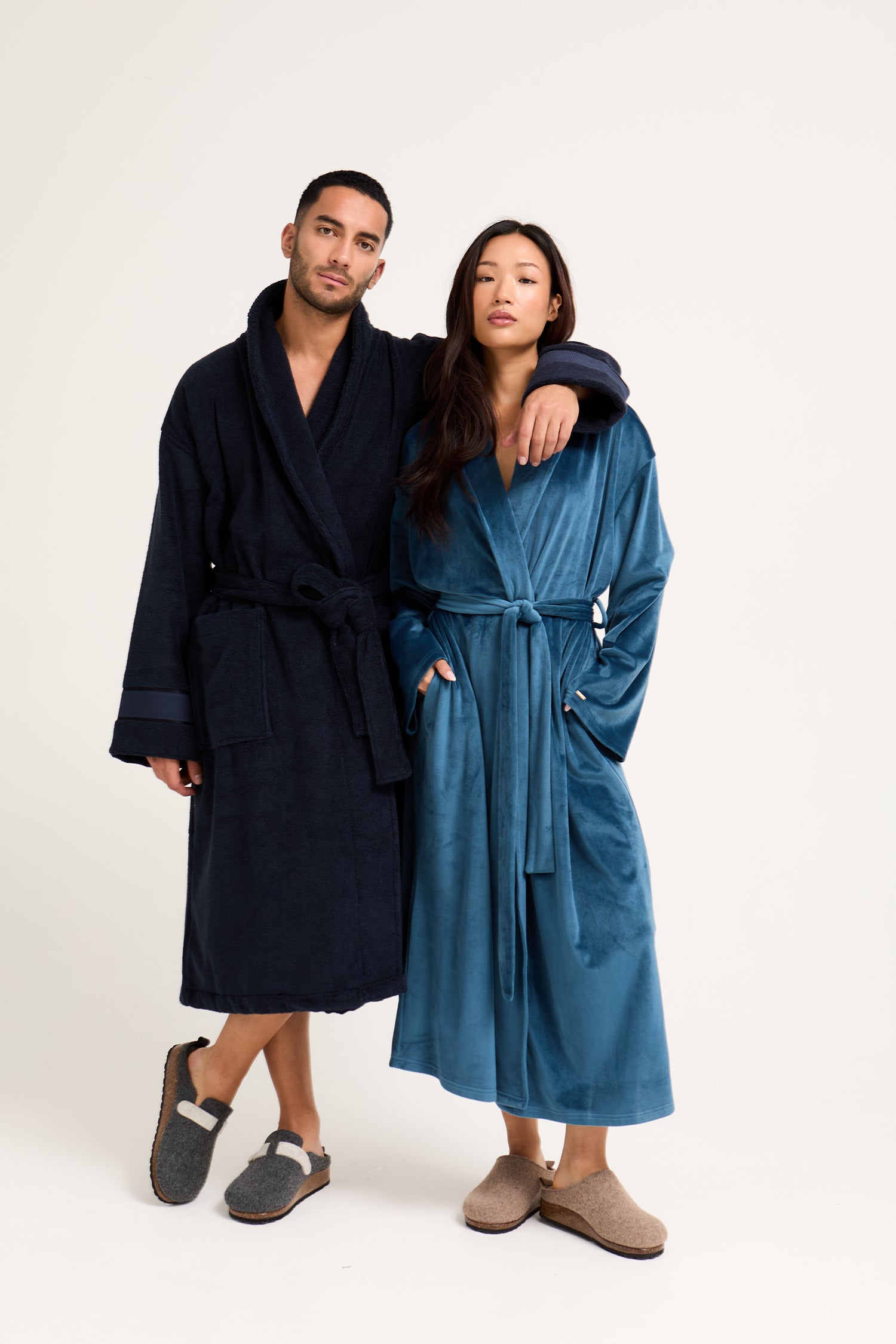 Velour Longline Dressing Gown in Teal