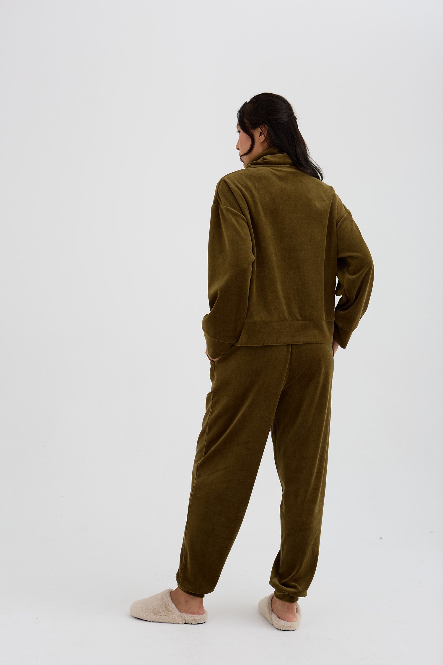 Velour Lounge Joggers In Olive