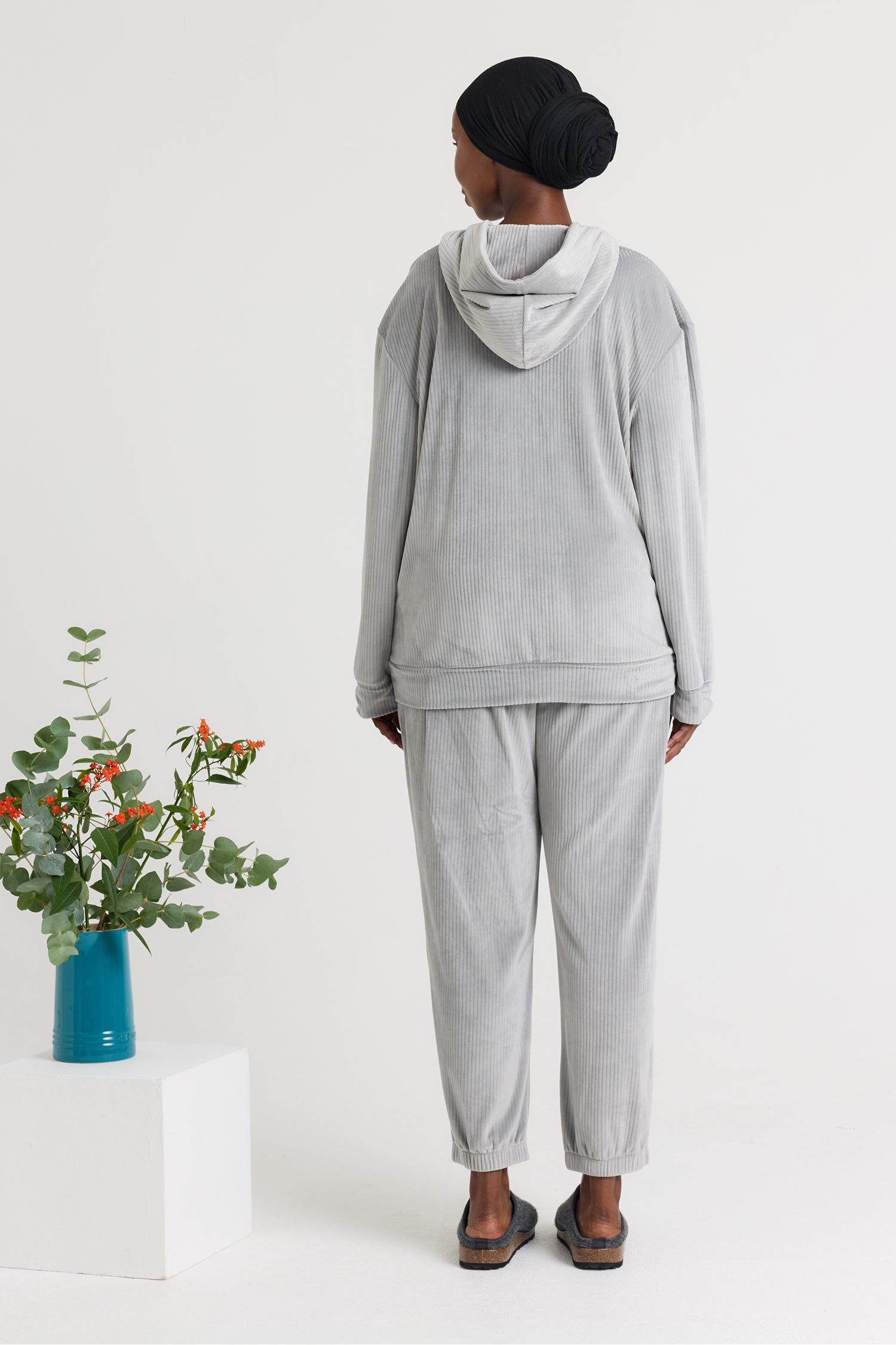 Velour Hoody Jogger Set in Grey - Loungewear