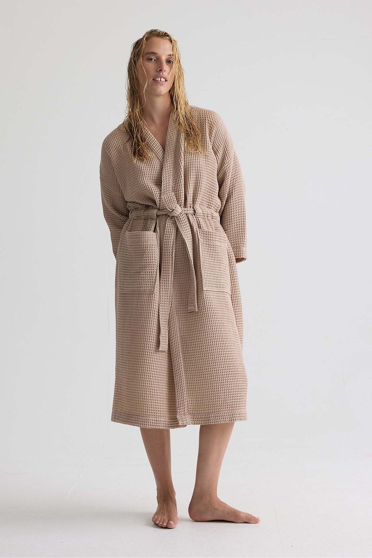 Waffle Kimono Robe In Summer Sand