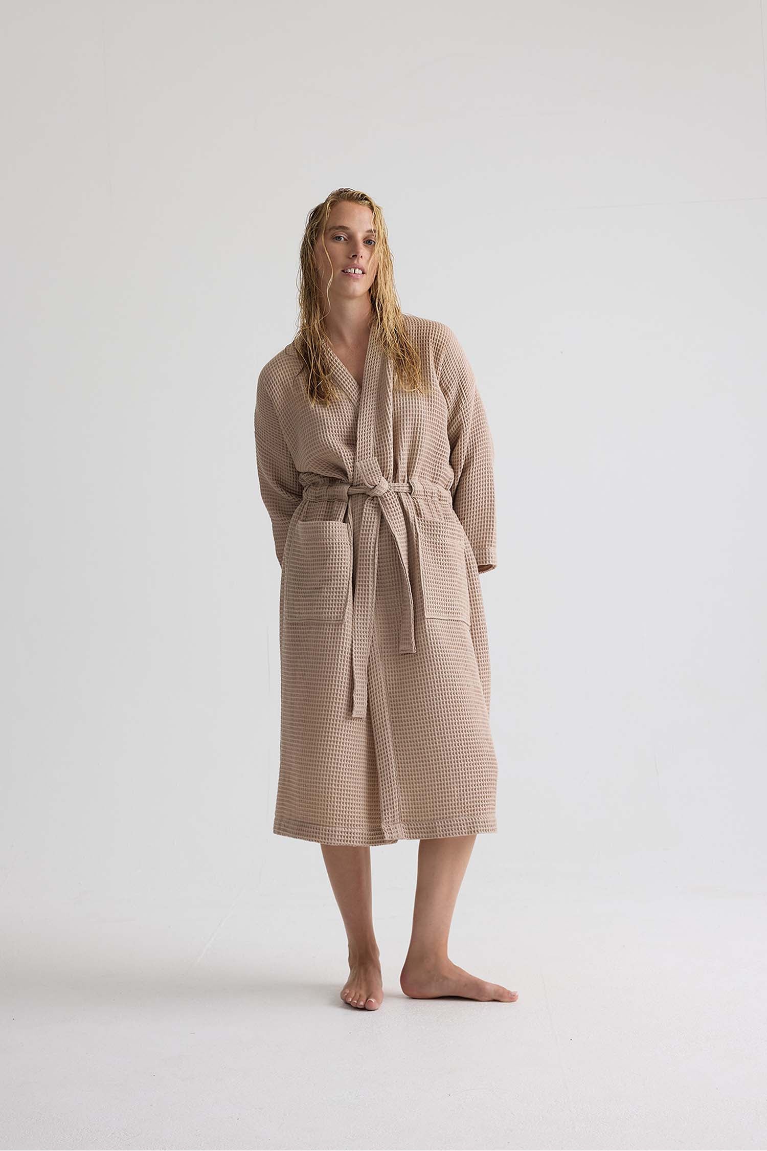 Waffle Kimono Robe In Summer Sand