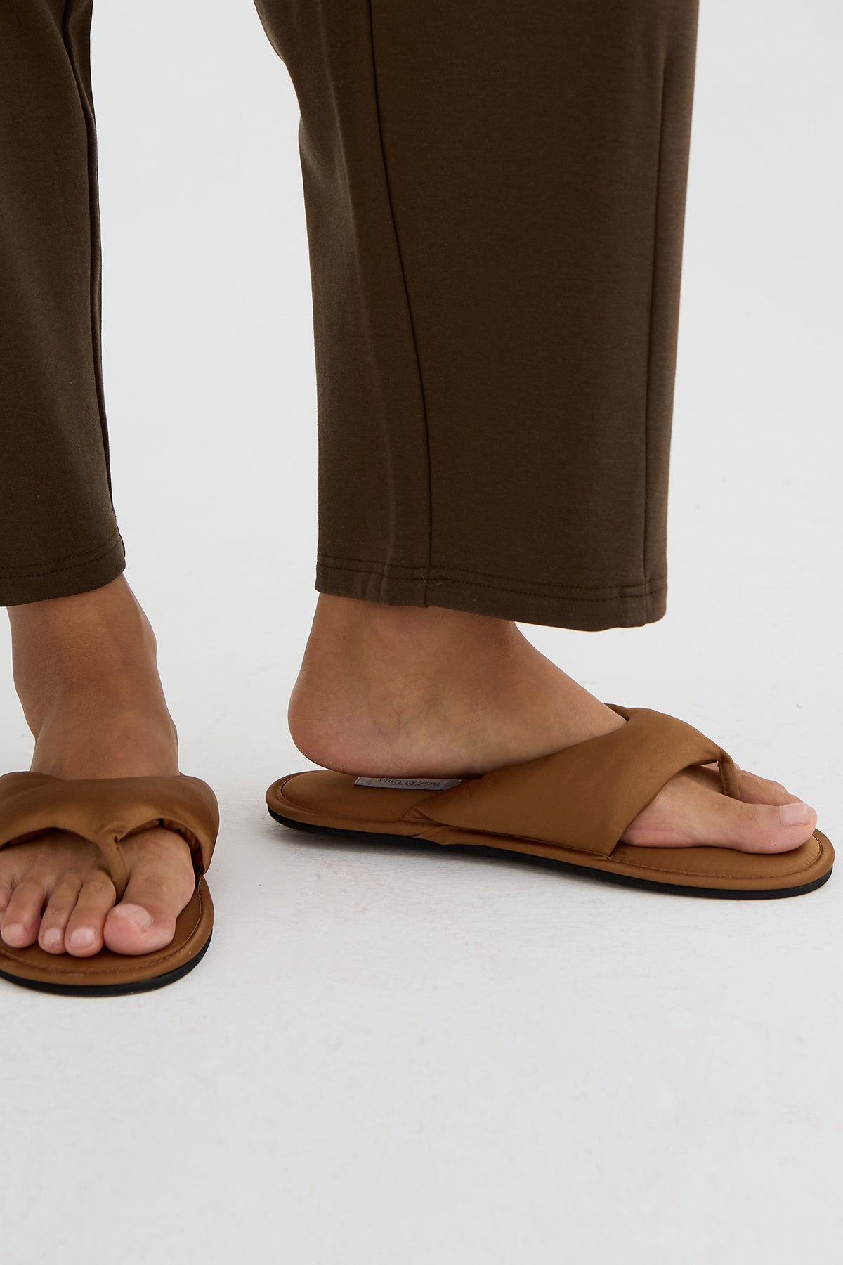 Satin Thong Sandal In Toffee