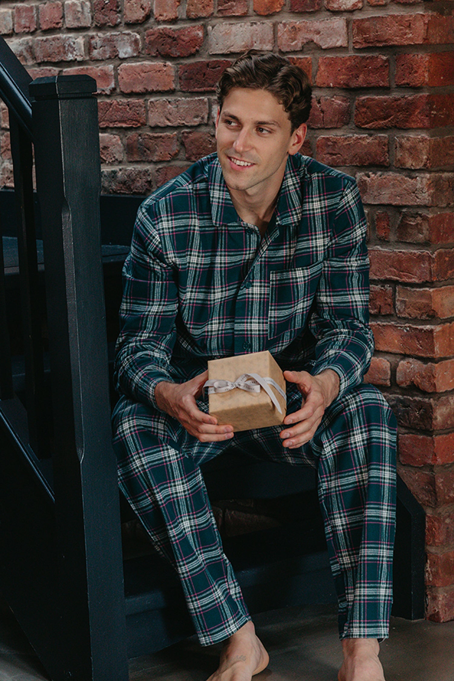 Mister You Plaid Pyjama Set in Green