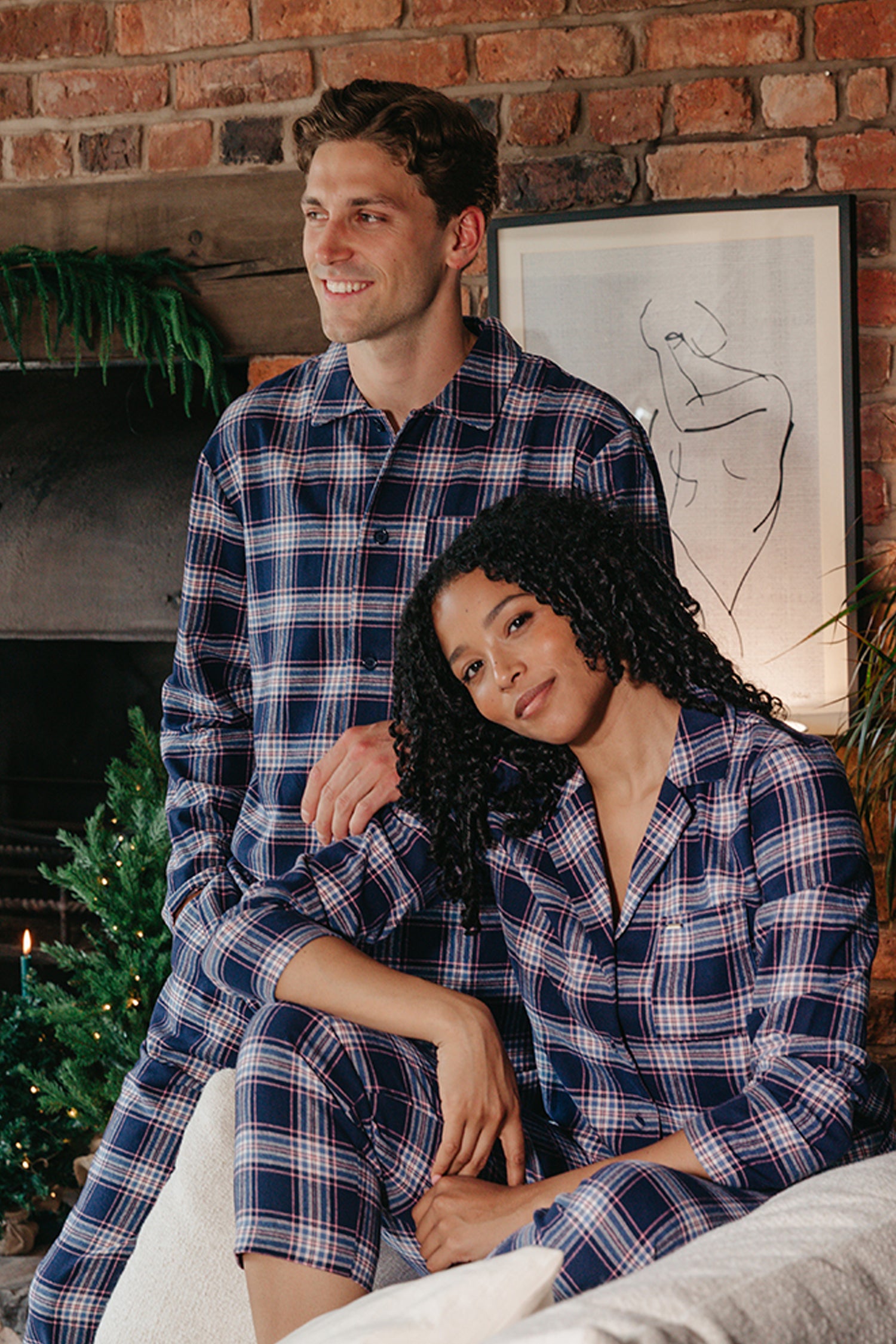 His and Hers Plaid Pyjama Sets in Midnight