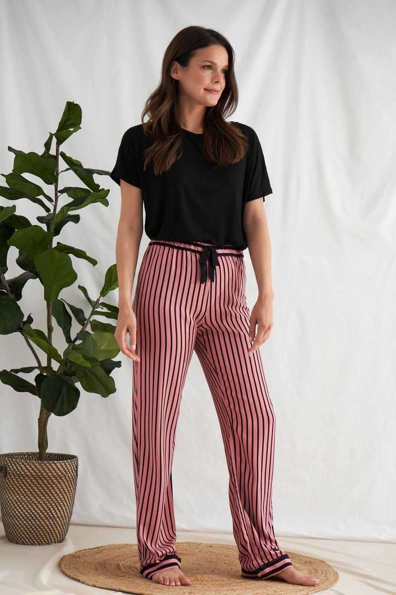 Boyfriend Stripe Trousers in Terracotta/BlackNightwear