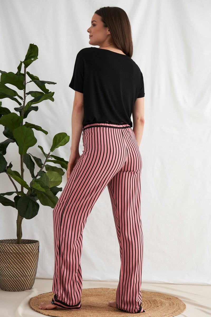 Boyfriend Stripe Trousers in Terracotta/Black - Pajamas