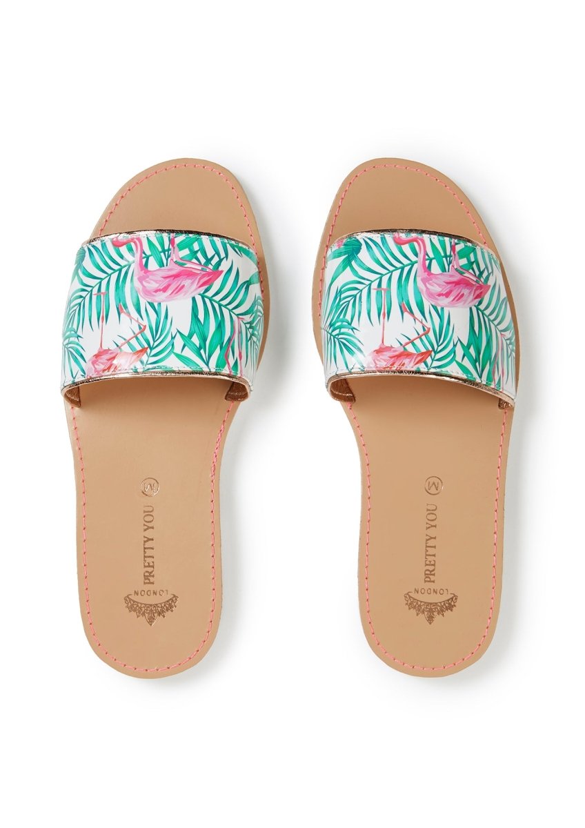 Flamingo Printed Slide and Clutch Set - Sandals