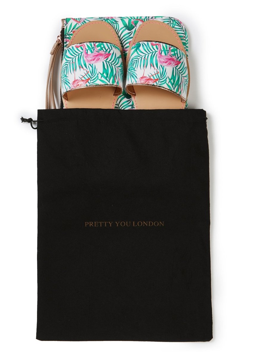 Flamingo Printed Slide and Clutch Set - Sandals