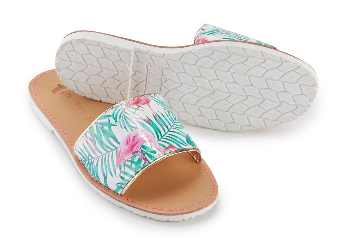 Flamingo Printed Slide and Clutch Set - Sandals