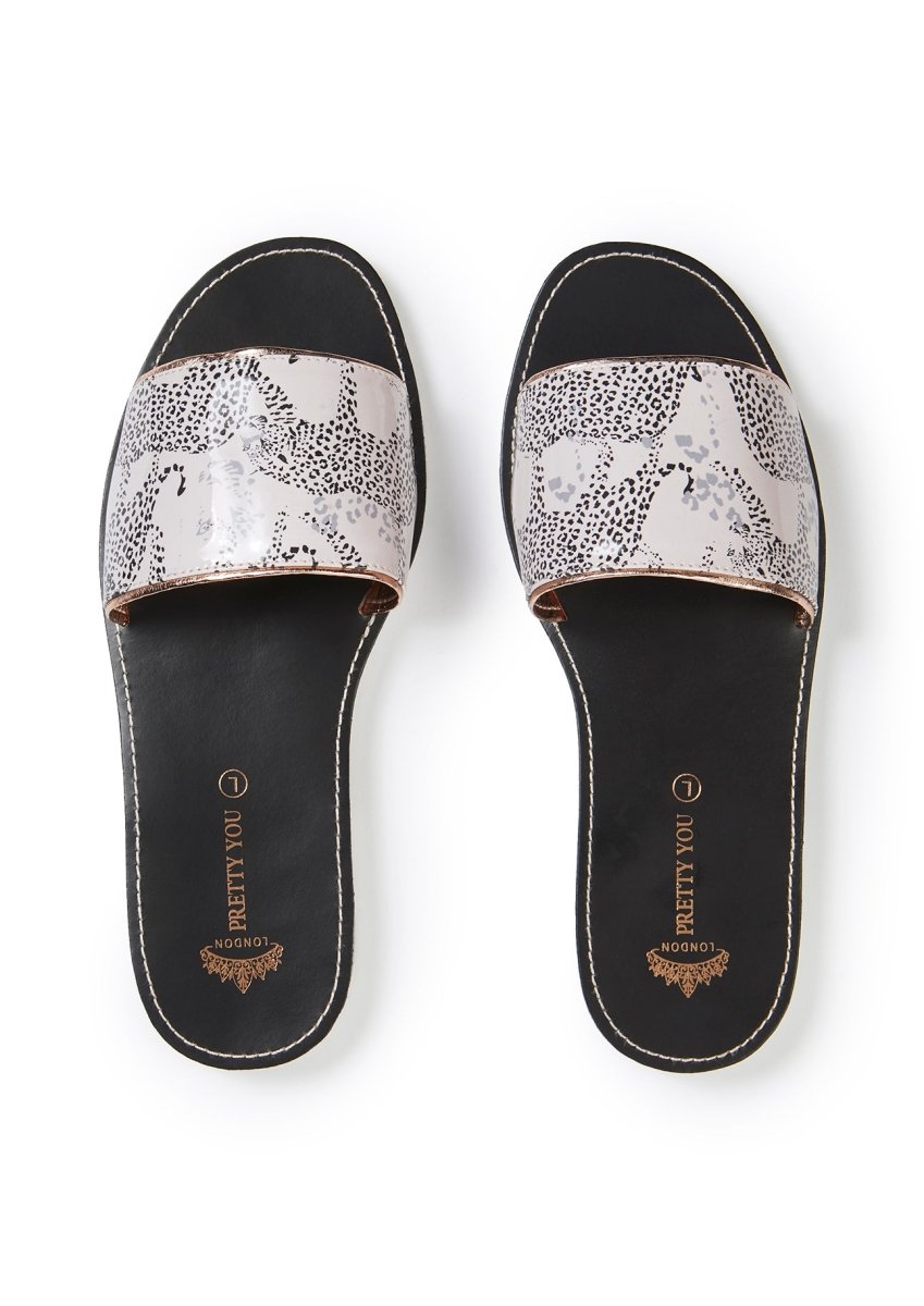 Leopard Printed Slide and Clutch Set - Sandals