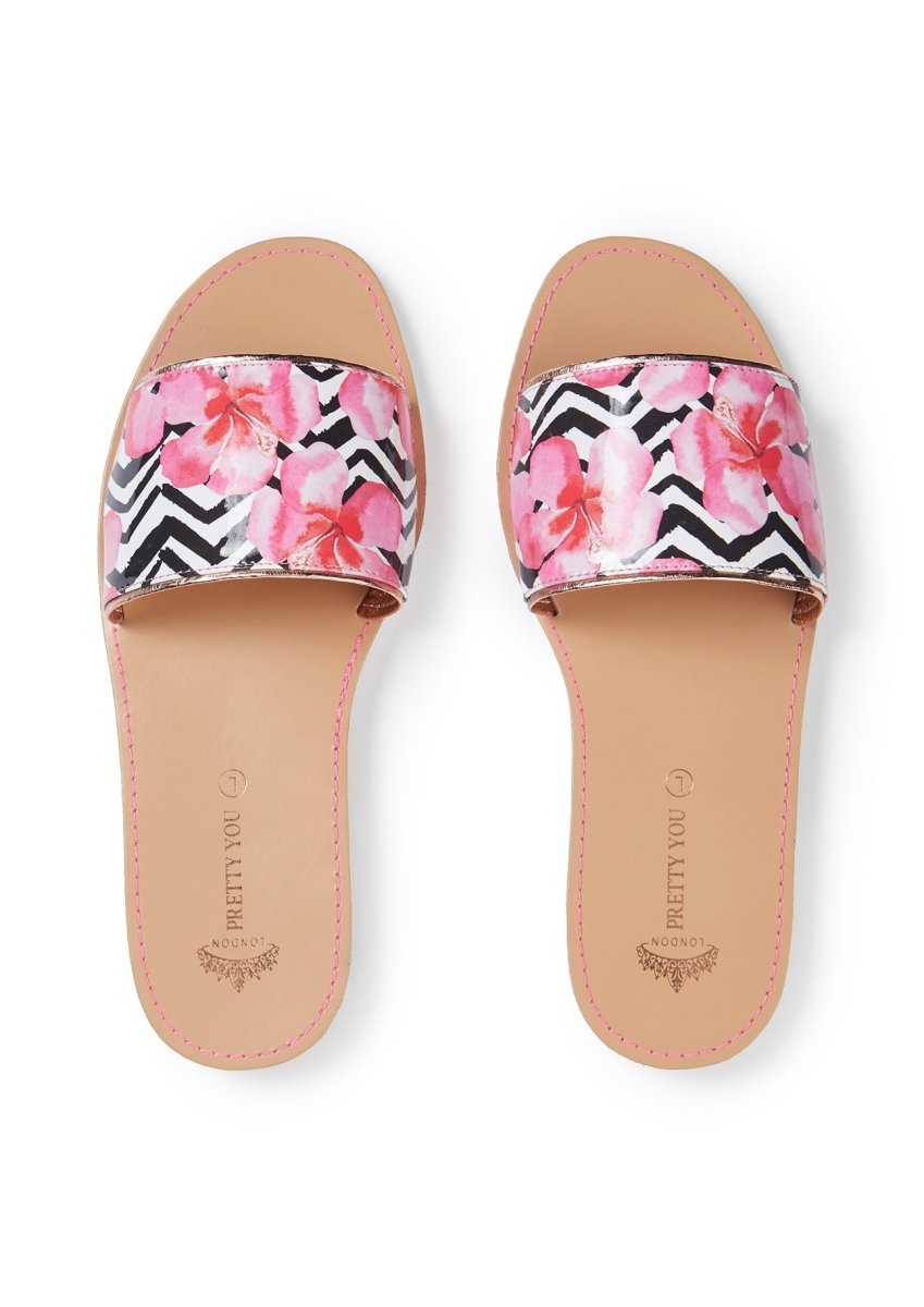 Zig Zag Printed Slide & Clutch Set - Sandals