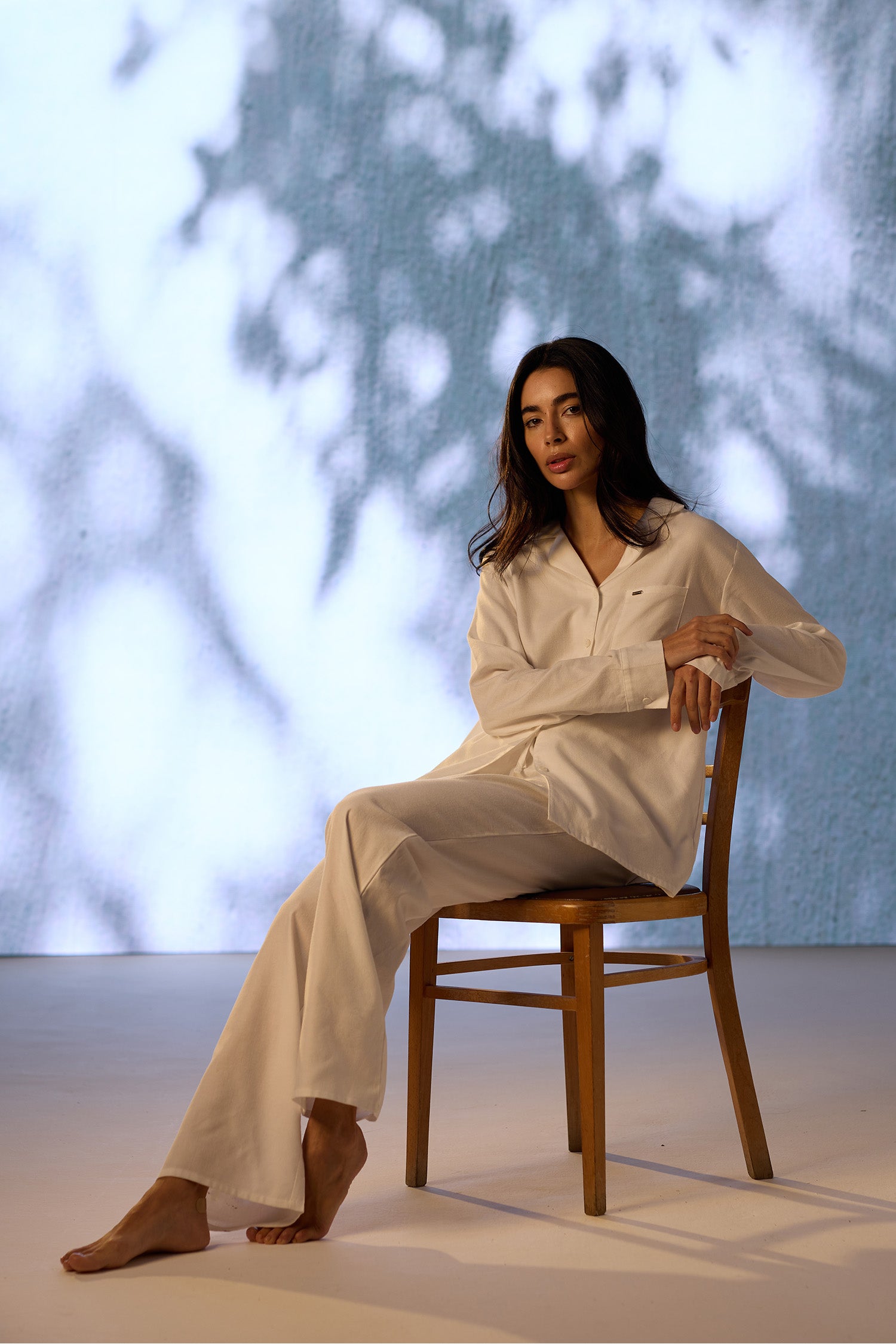 Cotton Modal Long Pyjama Set in White