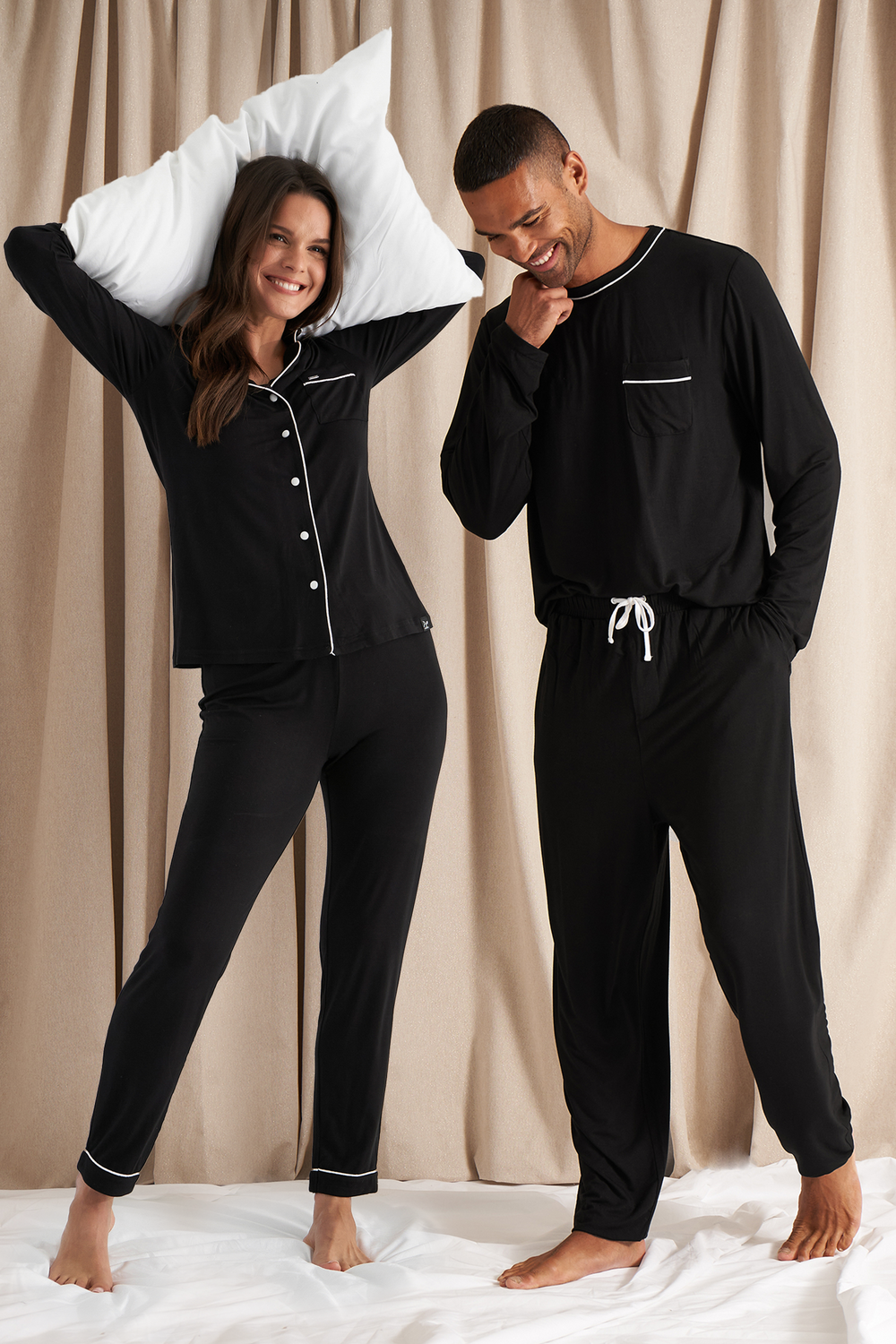 His and Hers Bamboo Pyjama Sets in Black