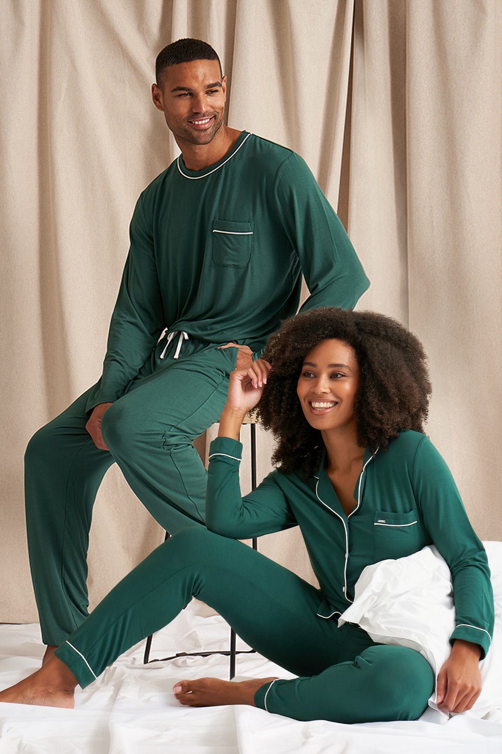 His and Hers Bamboo Pyjama Sets in Green