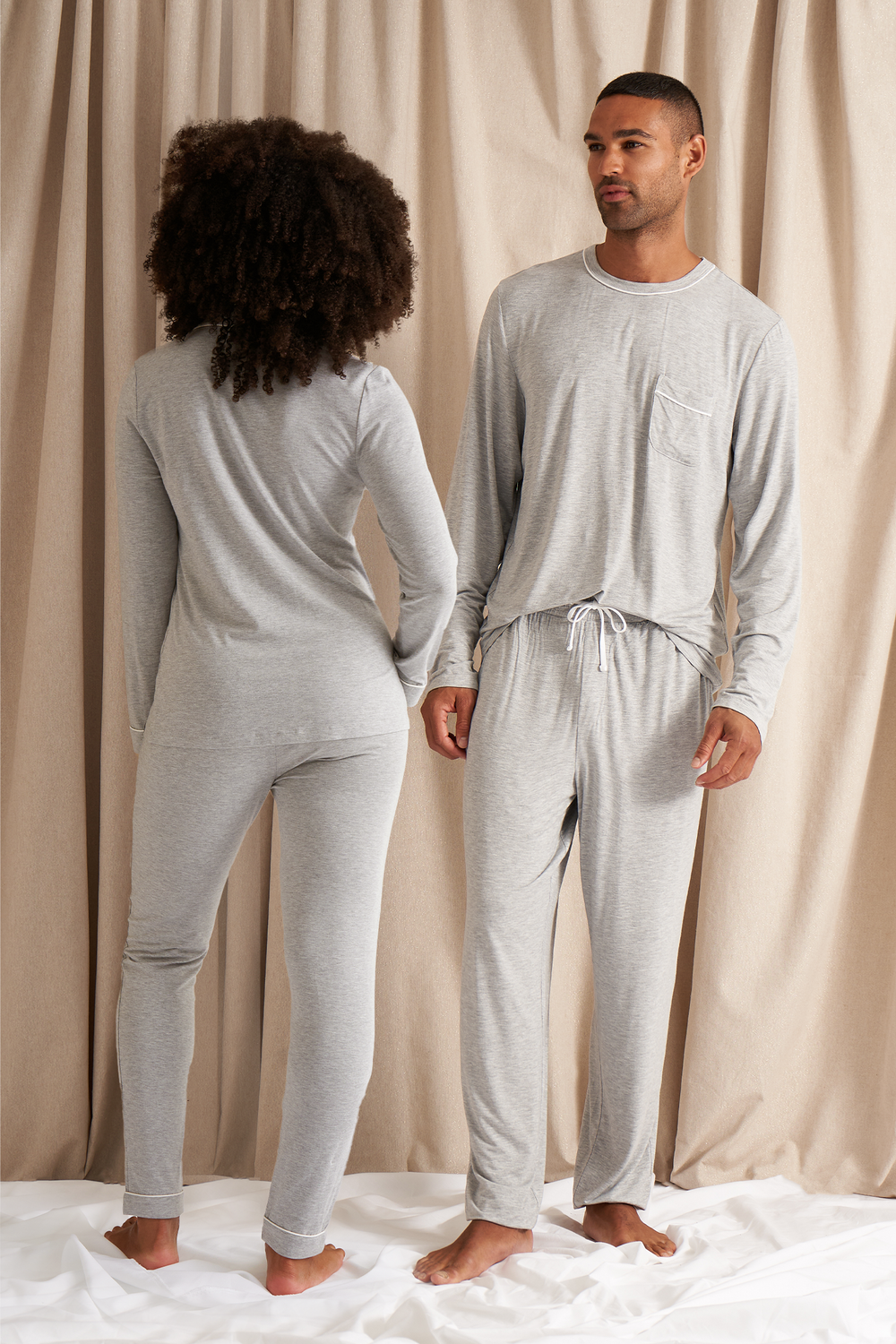 His and Hers Bamboo Pyjama Sets in Grey Marl