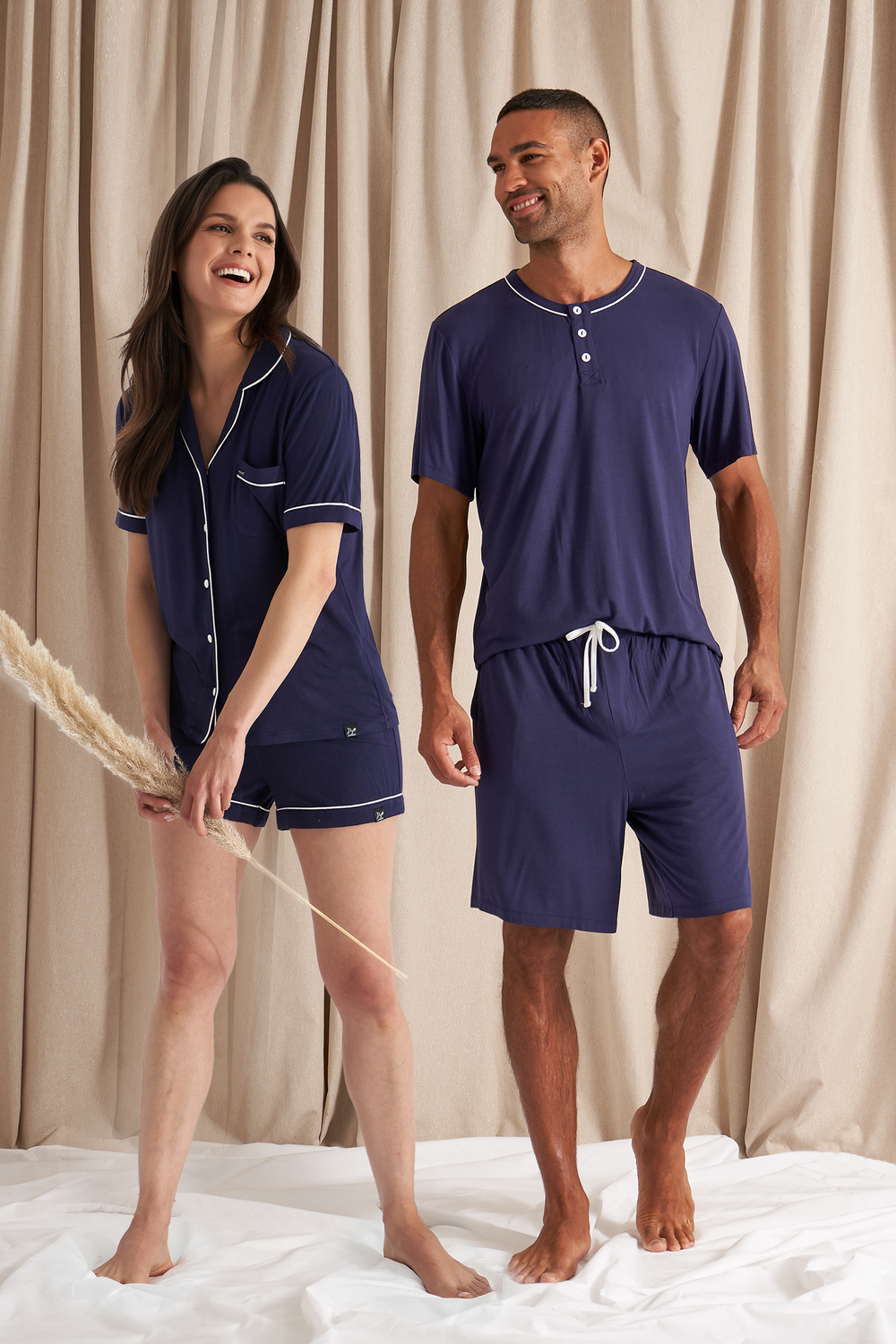 His and Hers Bamboo Short Pyjama Sets in Midnight