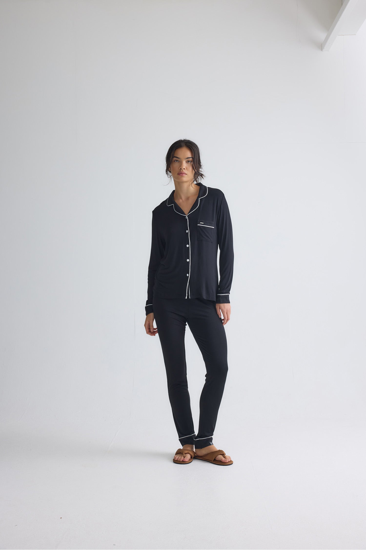 Bamboo Long Pyjama Set in Black