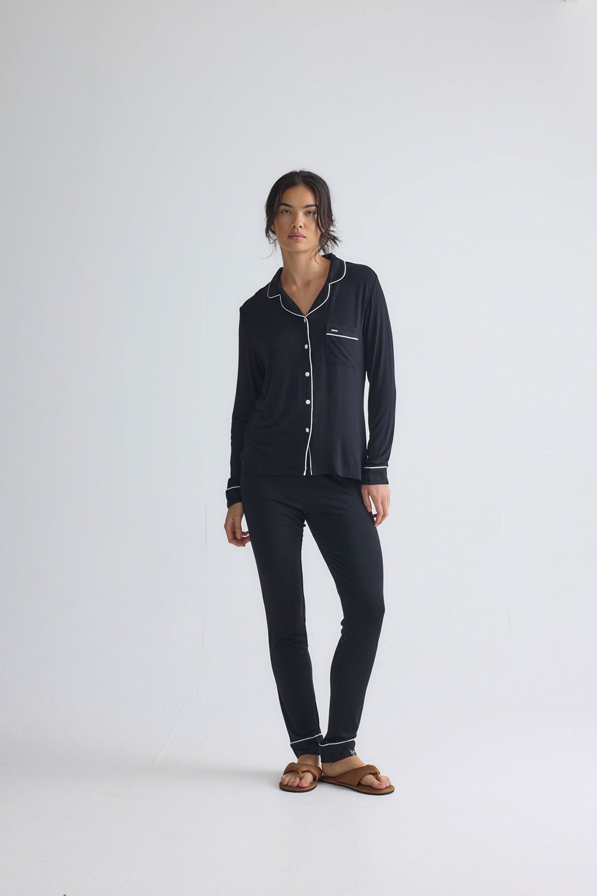 Bamboo Long Pyjama Set in Black