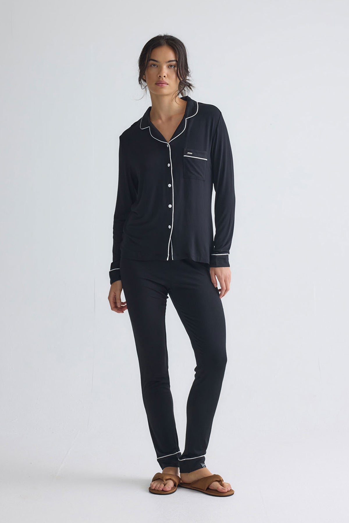 Bamboo Long Pyjama Set in Black