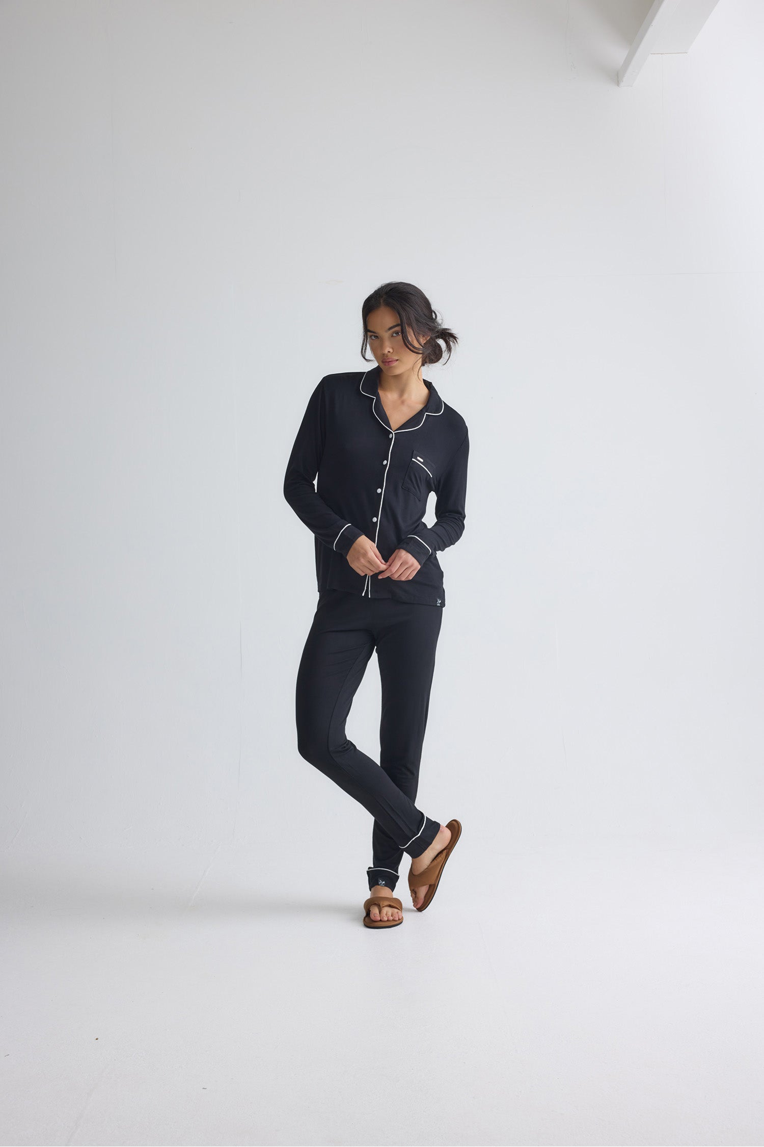 Bamboo Long Pyjama Set in Black