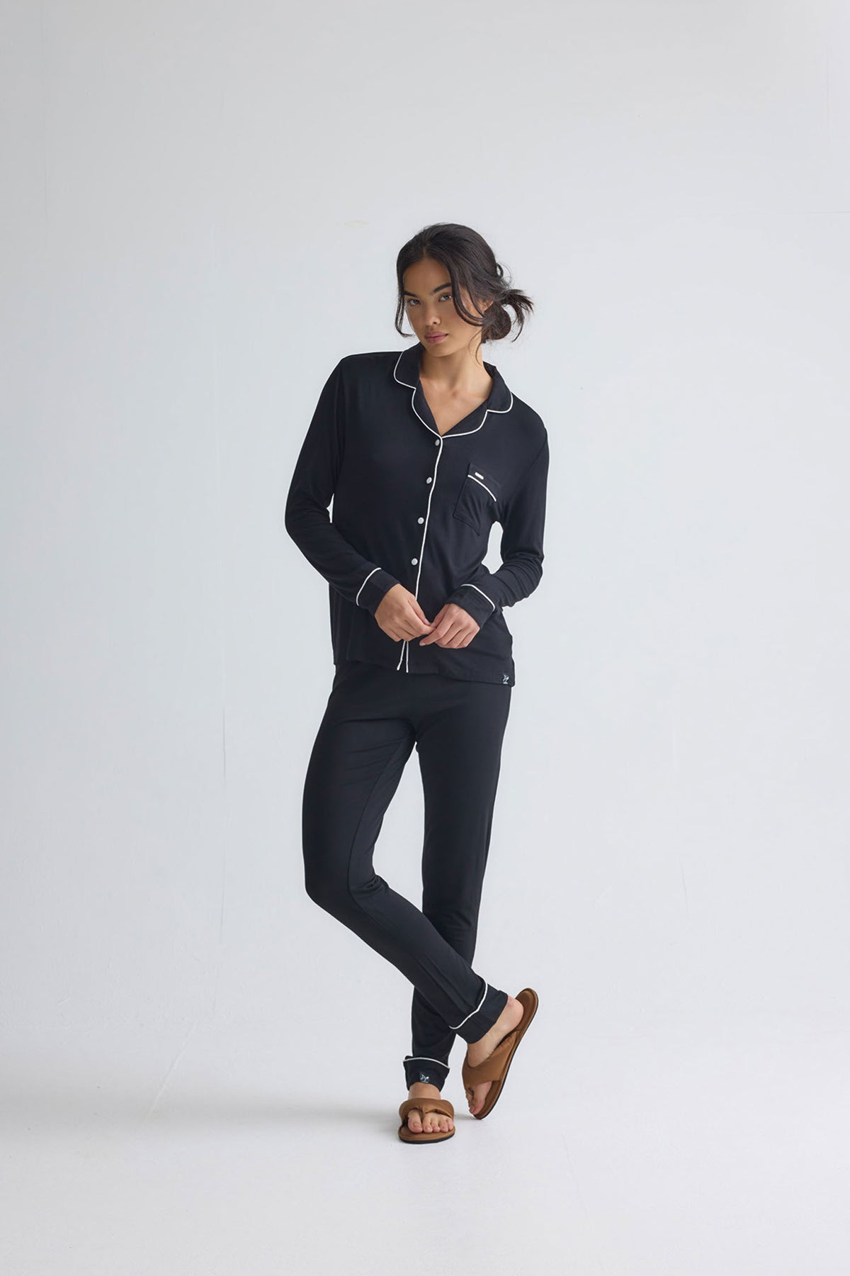 Bamboo Long Pyjama Set in Black