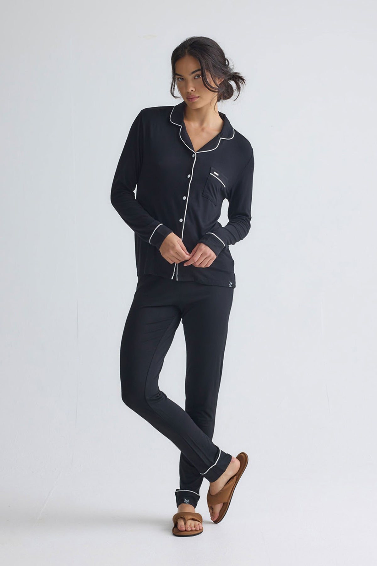 Bamboo Long Pyjama Set in Black