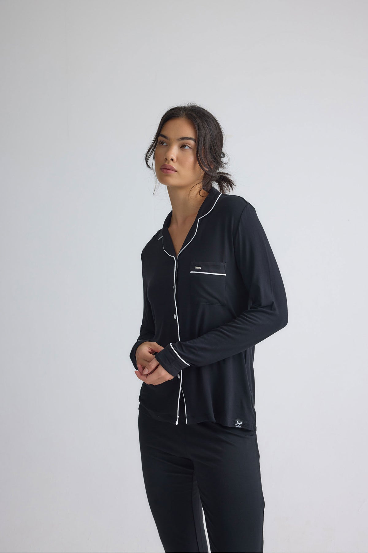 Bamboo Long Pyjama Set in Black