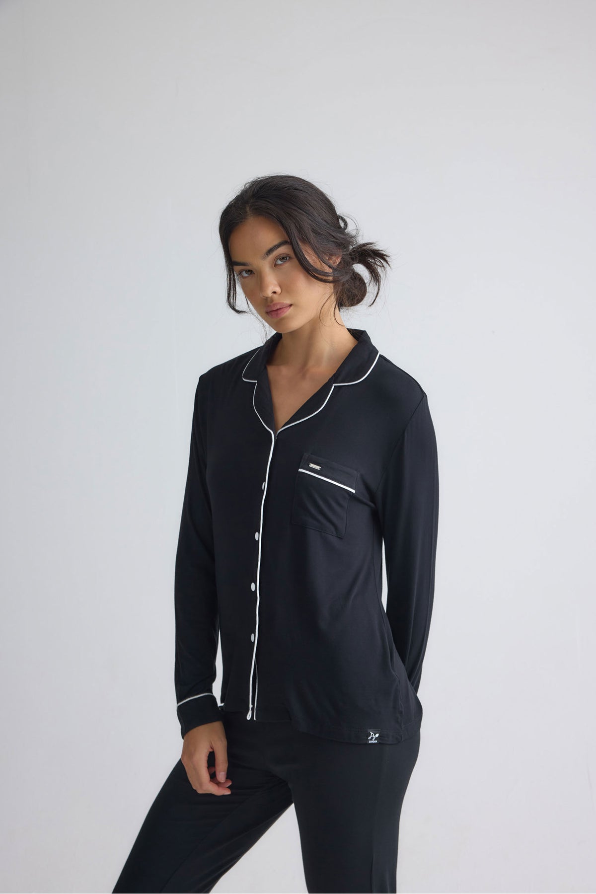 Bamboo Long Pyjama Set in Black
