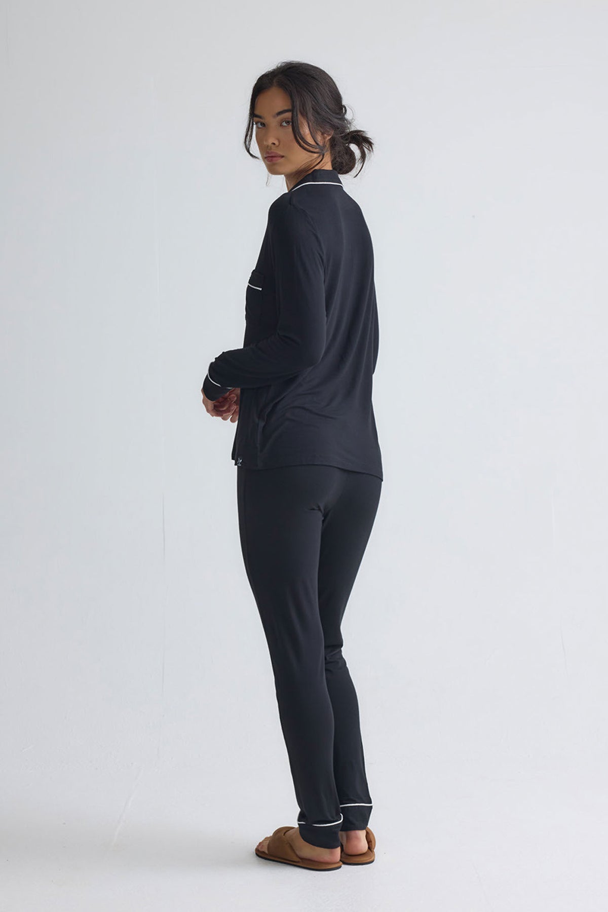 Bamboo Long Pyjama Set in Black